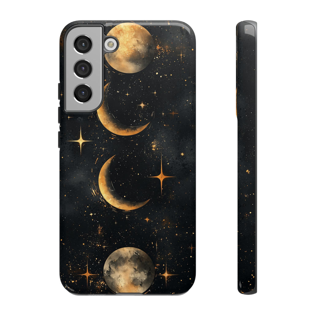 Celestial Moon Phases Tough Samsung Galaxy Case | Gold Crescent & Full Moon Galaxy Design