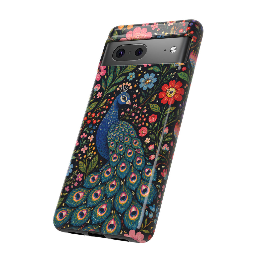 Peacock Floral Tough Google Pixel Phone Case | Protective Phone Case with Colorful Garden Design