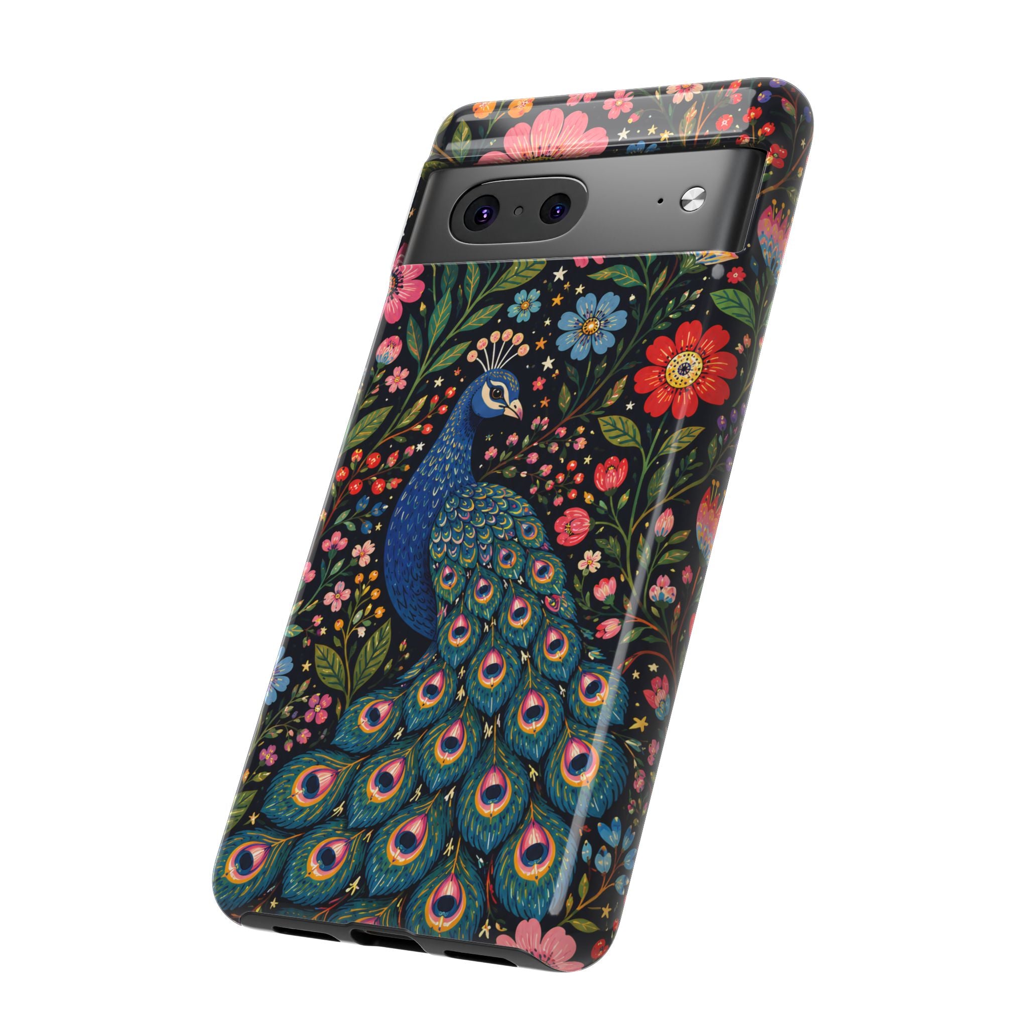 Peacock Floral Tough Google Pixel Phone Case | Protective Phone Case with Colorful Garden Design