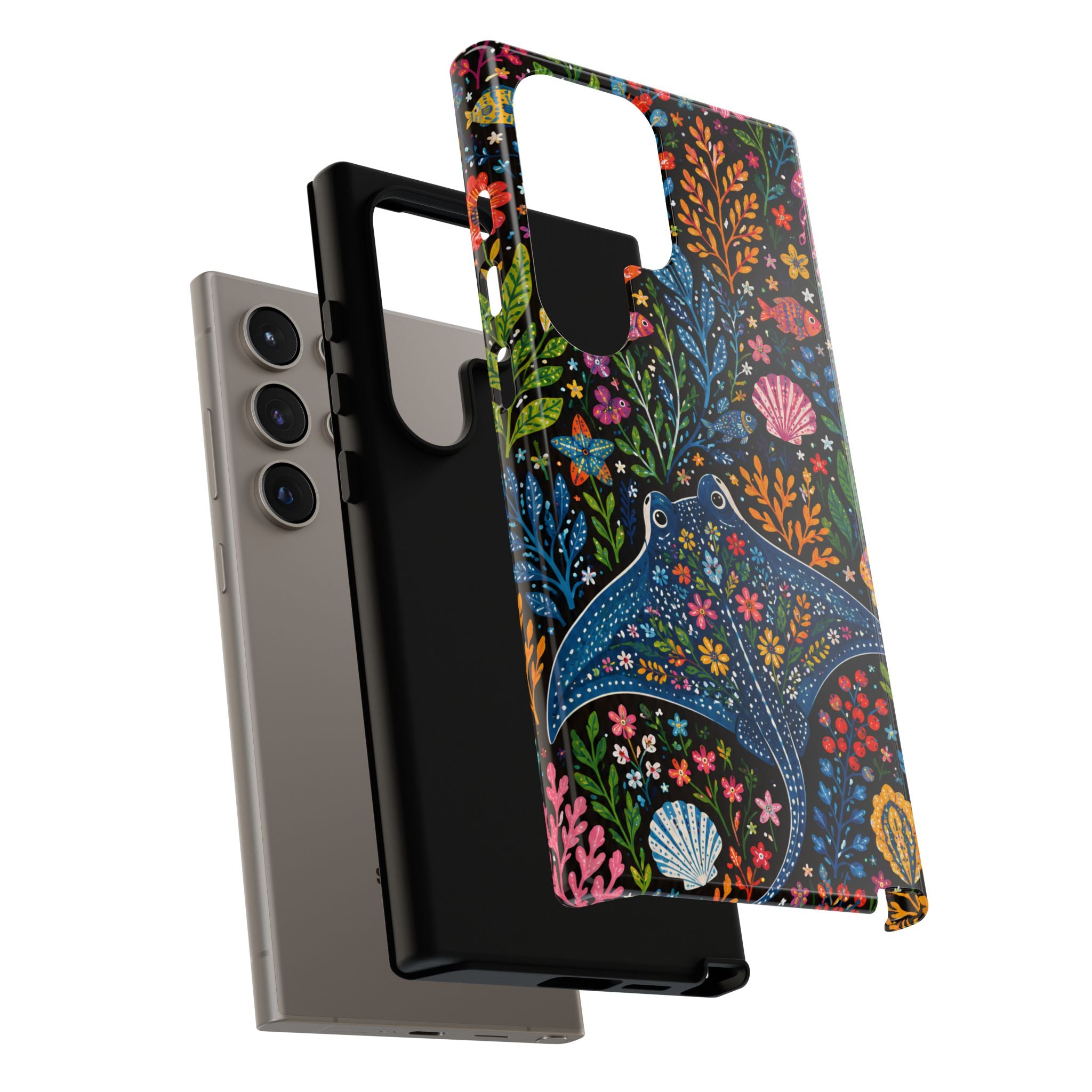 Manta Ray Floral Samsung Galaxy Phone Case | Colorful Underwater Sea Life Protective Cover
