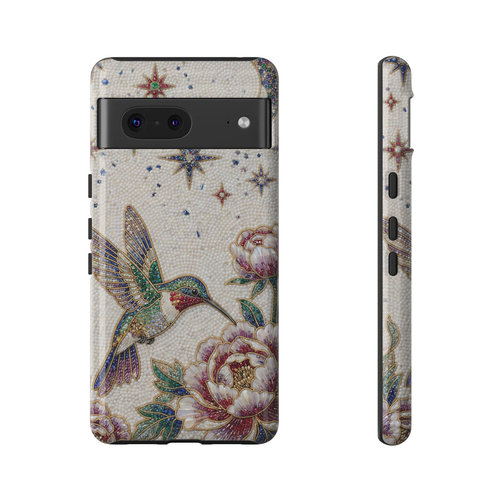 Custodia protettiva per Google Pixel con colibrì floreale | Cover protettiva con accento a stella vintage
