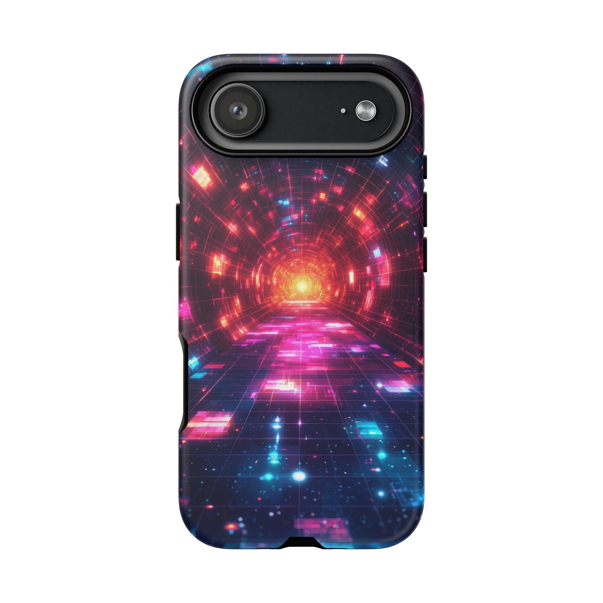 Neon Tunnel Tough iPhone Case — Retro Futuristic Galaxy Design