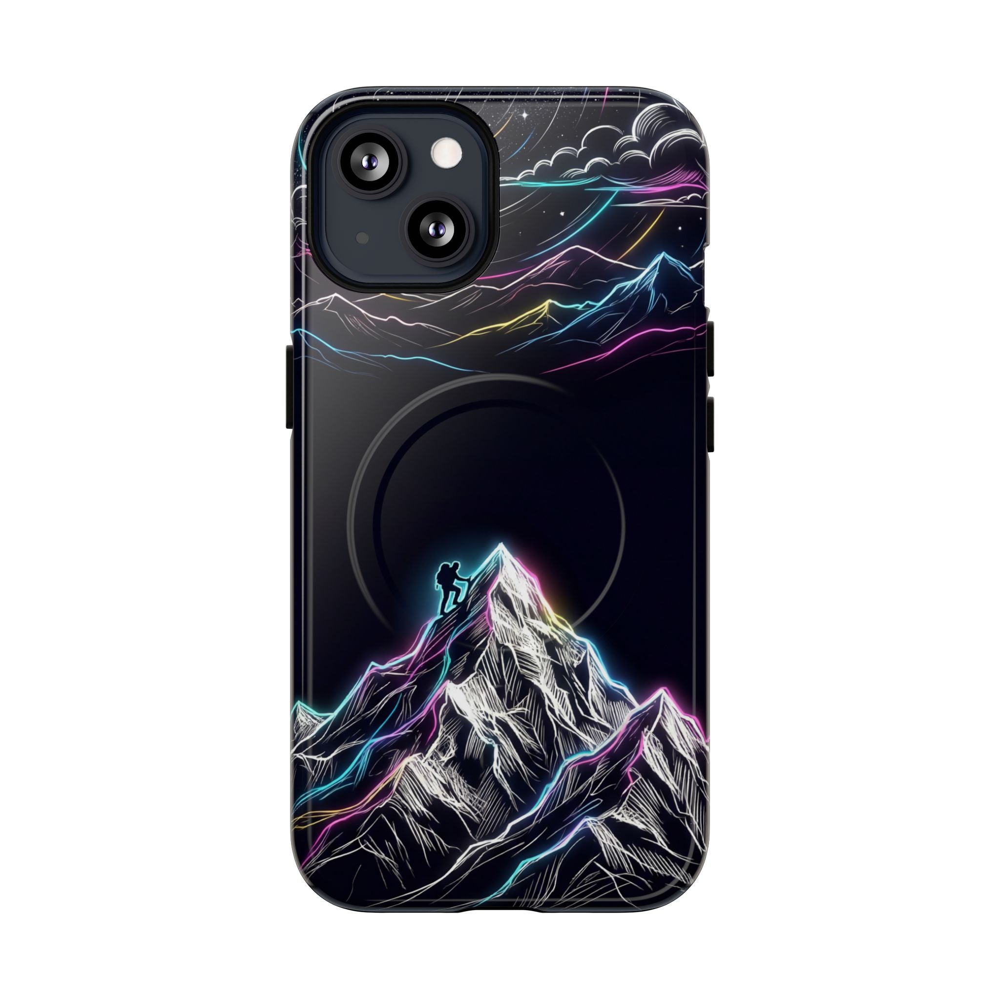 Mount Everest Neon MagSafe iPhone Case | Dark Cosmic Climber Protective Cover