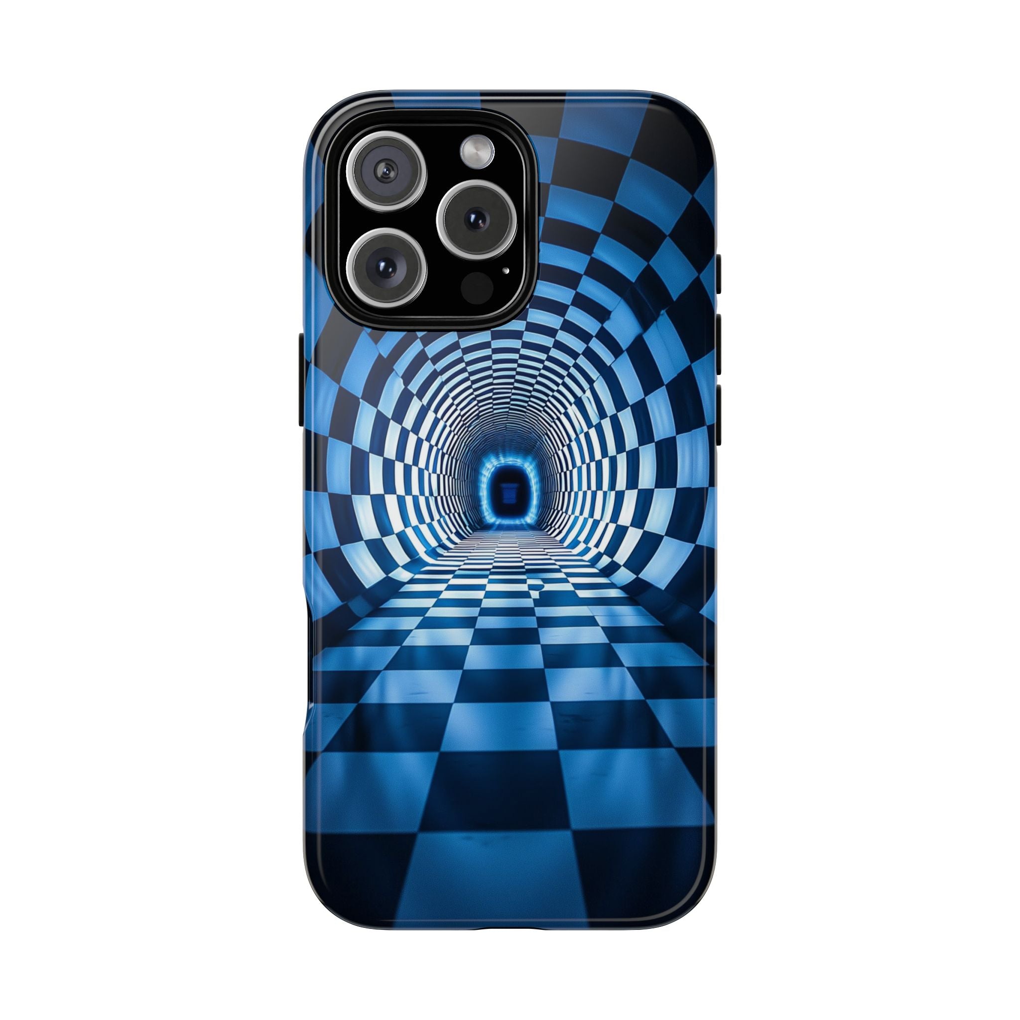 Blue Checkered Tunnel iPhone Case — 3D Optical Illusion Tough Case