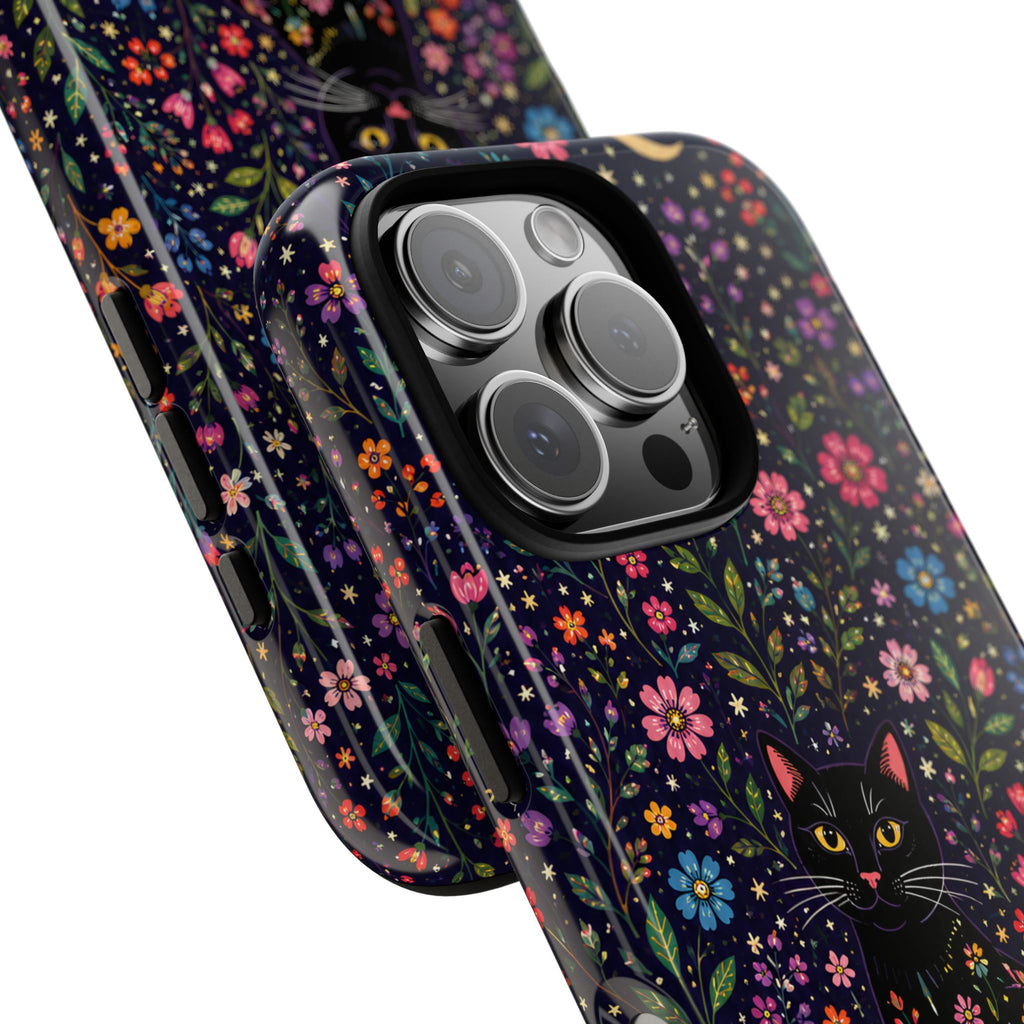 Celestial Black Cat iPhone Case | Whimsigoth Floral