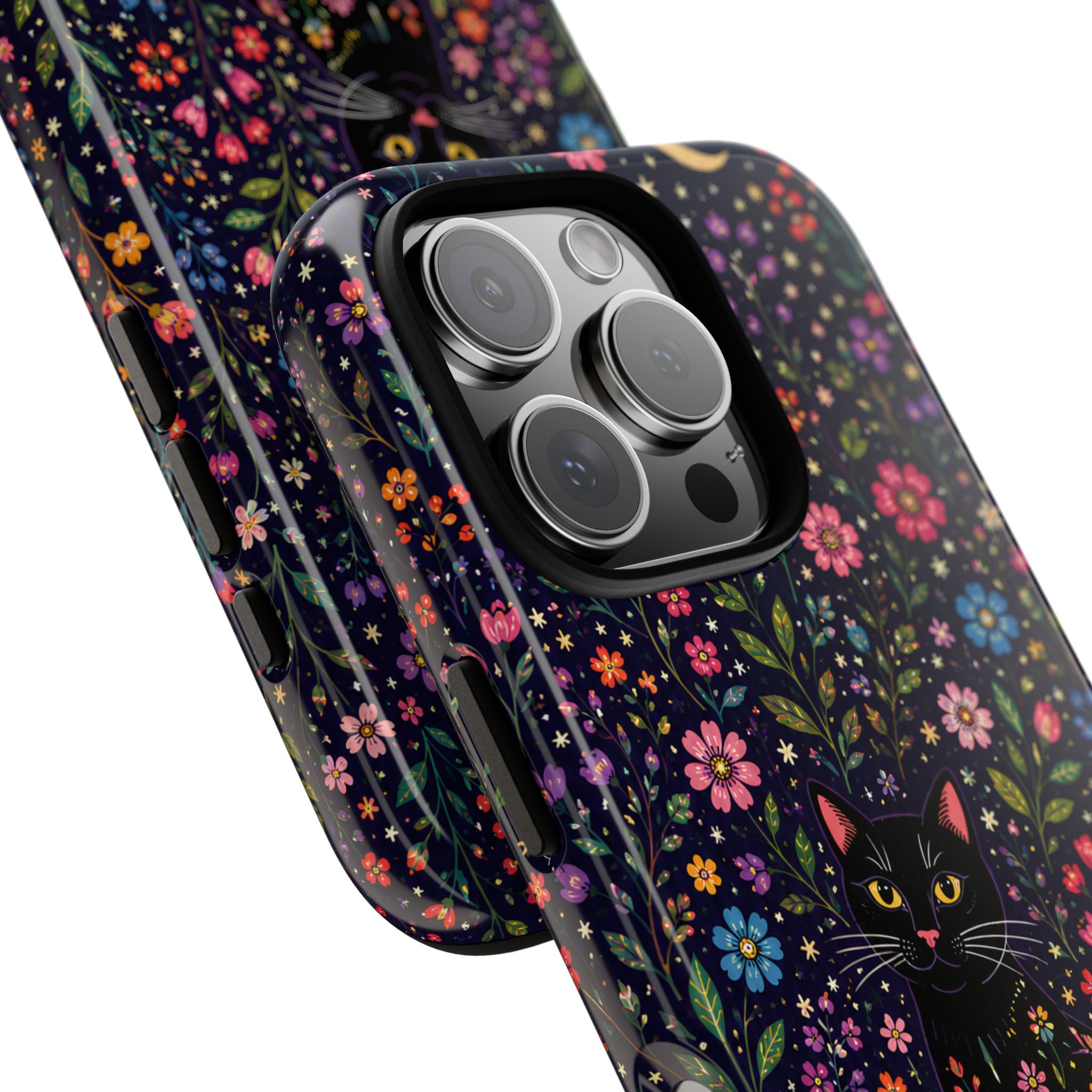 Celestial Black Cat iPhone Case | Whimsigoth Floral