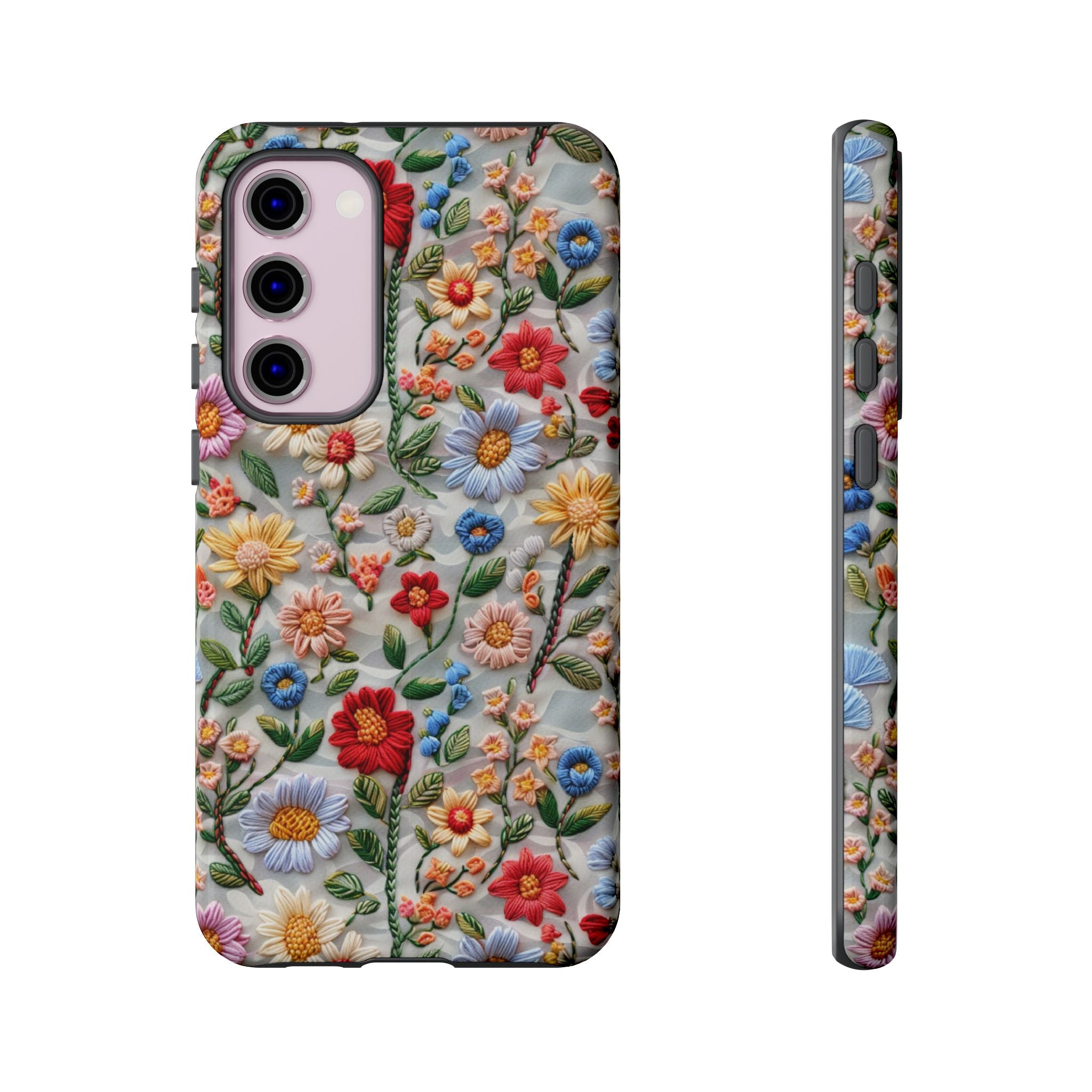 Floral Embroidered Pattern Tough Samsung Galaxy Case — Colourful Daisy & Wildflower Design