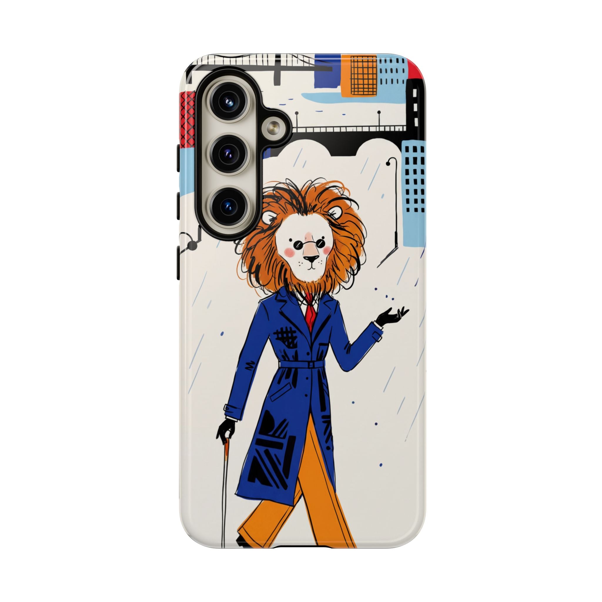 Lion Gentleman Samsung Galaxy Phone Case | Dapper Lion in City Rain
