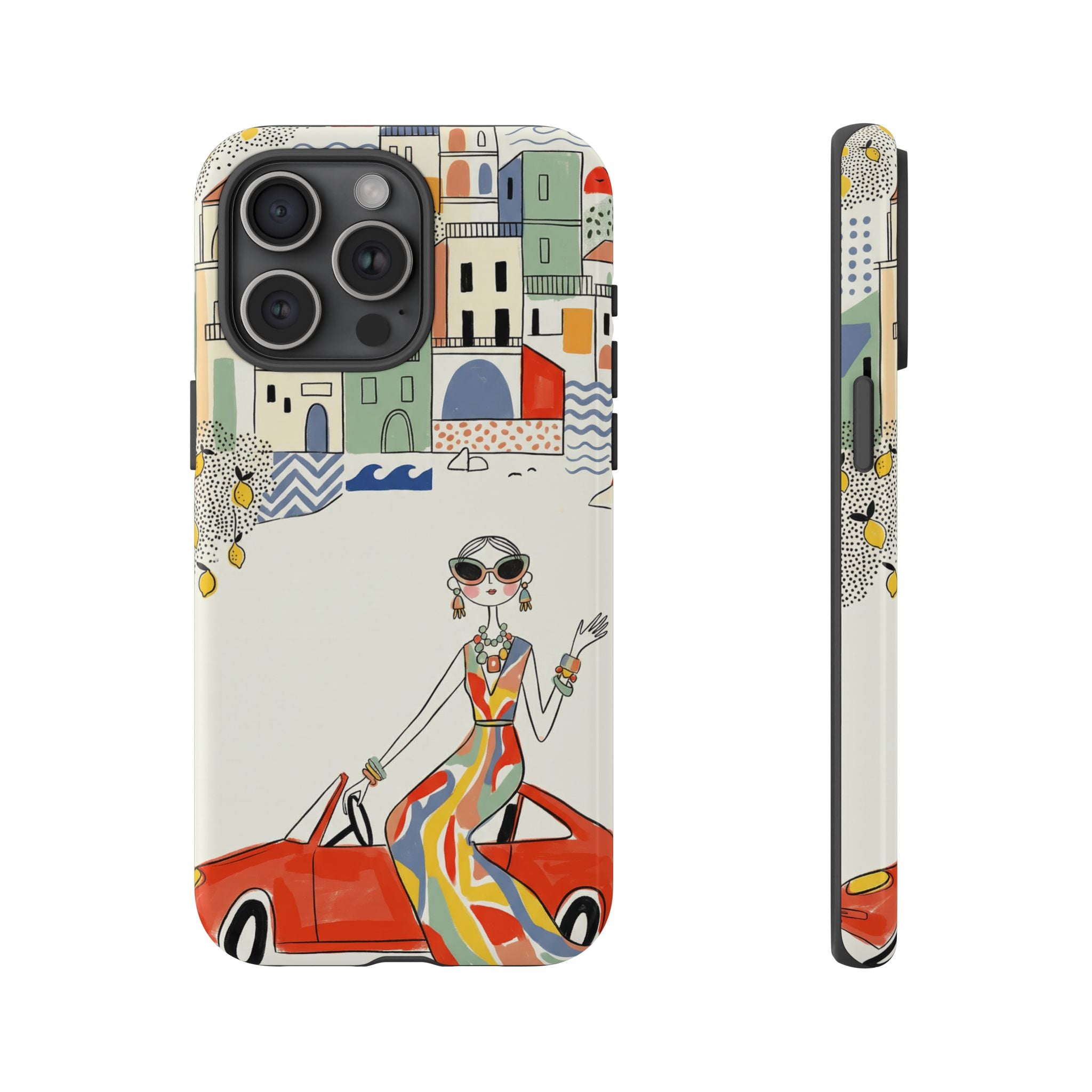 Stylish Riviera iPhone Case | Chic Retro Woman in Convertible Design