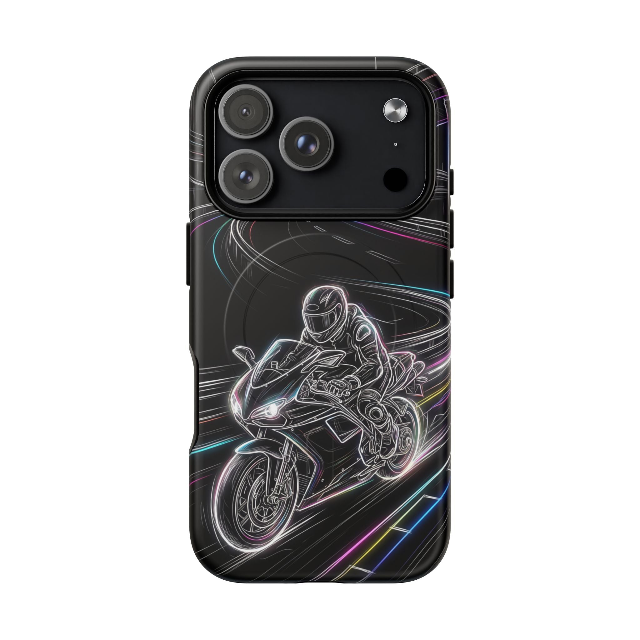 Neon Night Rider MagSafe iPhone Case | Motorcycle Racing Protective Cover