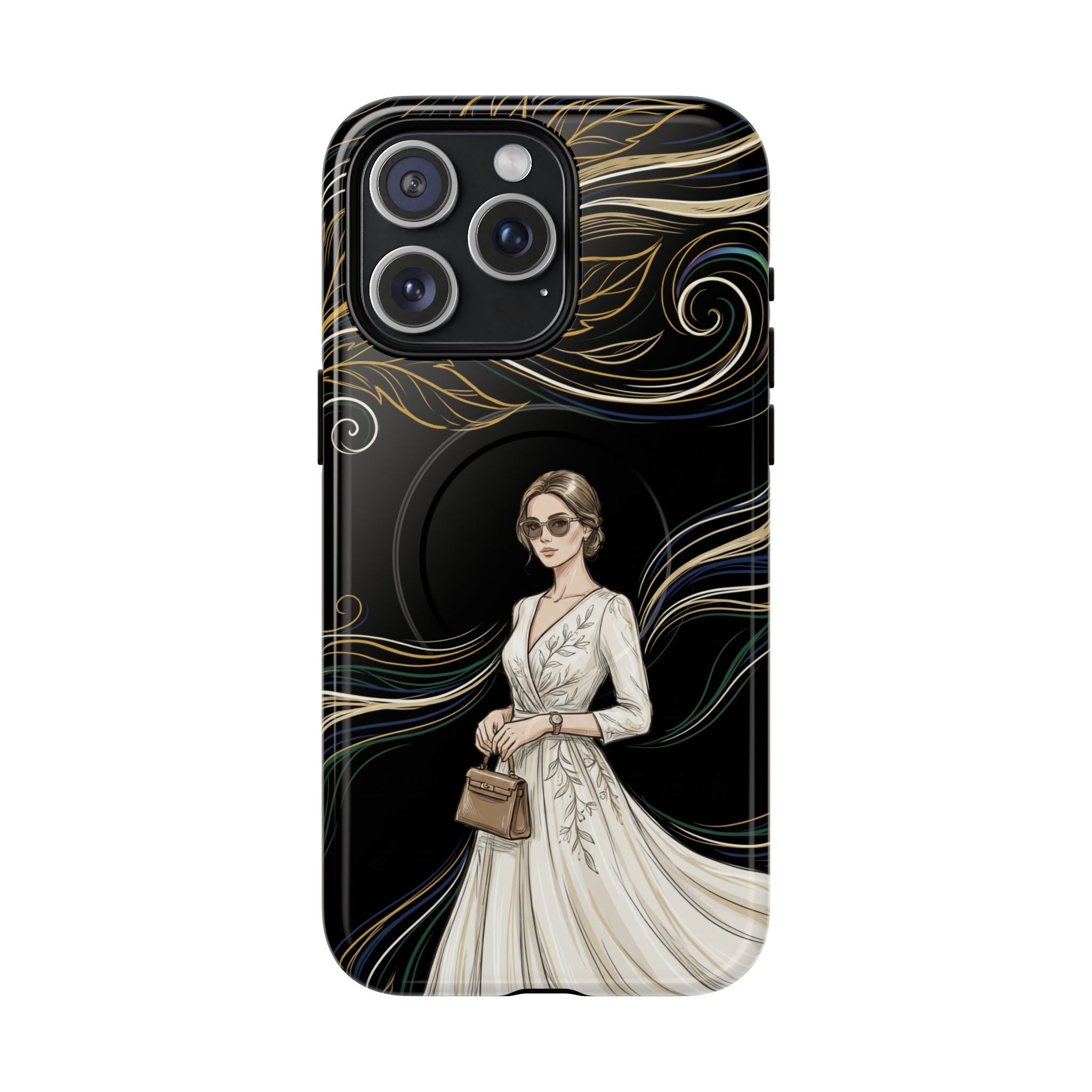 Elegant Woman Illustration MagSafe iPhone Case | Vintage Bride in Flowing Gown