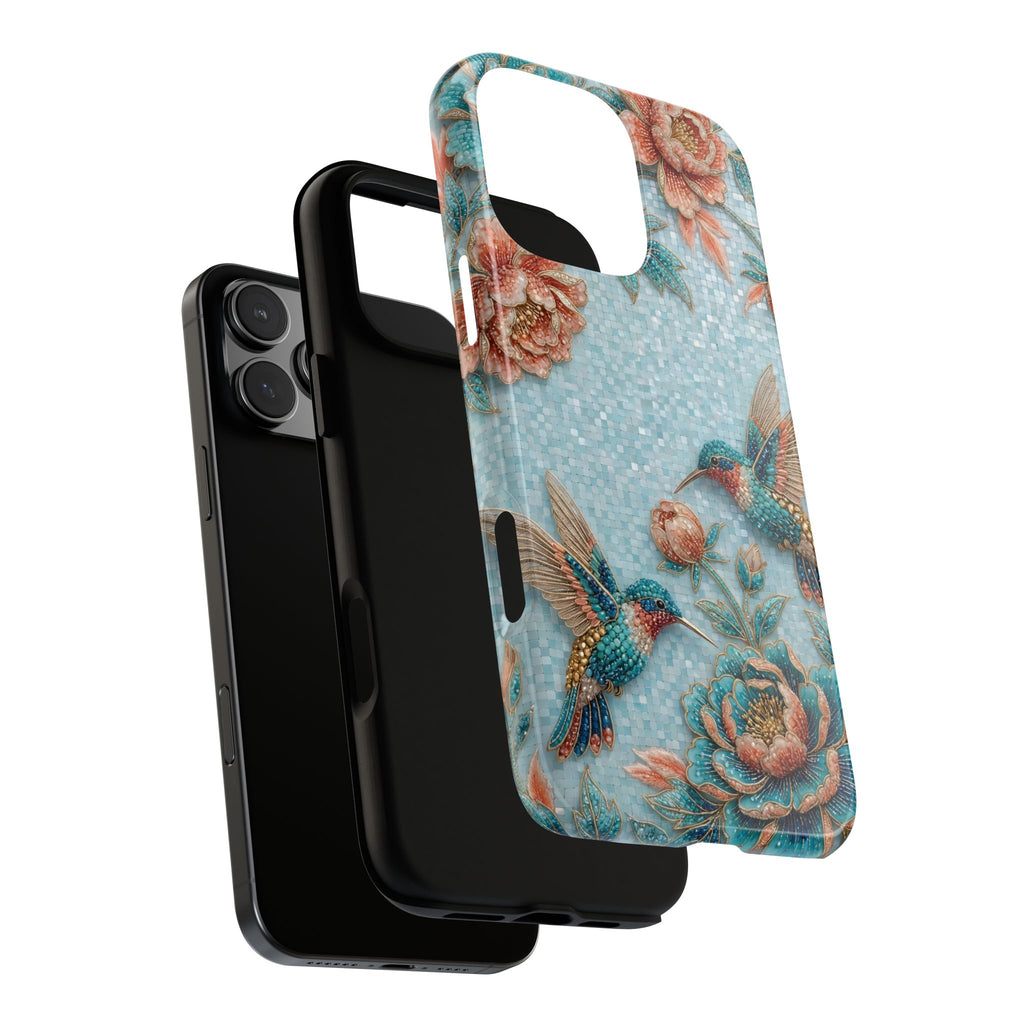 Hummingbird Floral Tough iPhone Case | Vintage Blue Garden Design