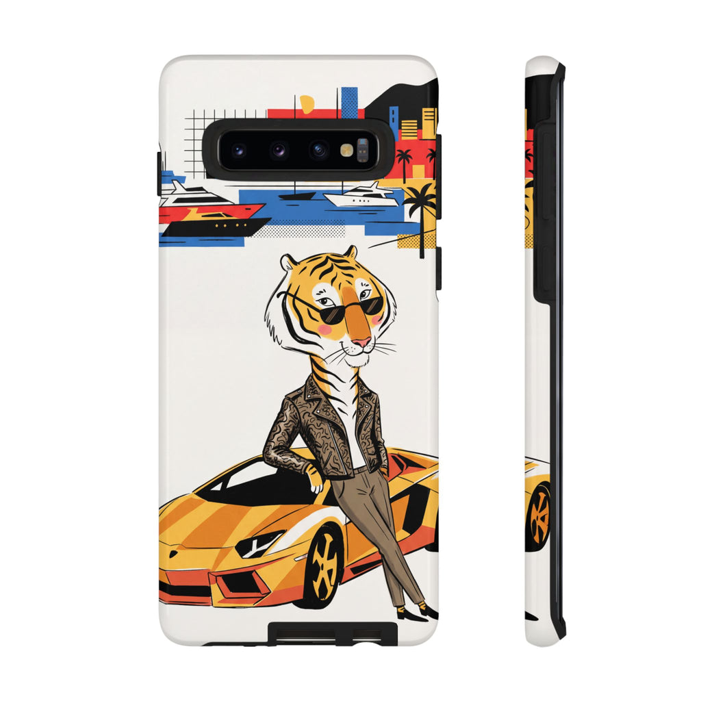 Stylish Tiger with Sports Car Illustration Samsung Galaxy Phone Case