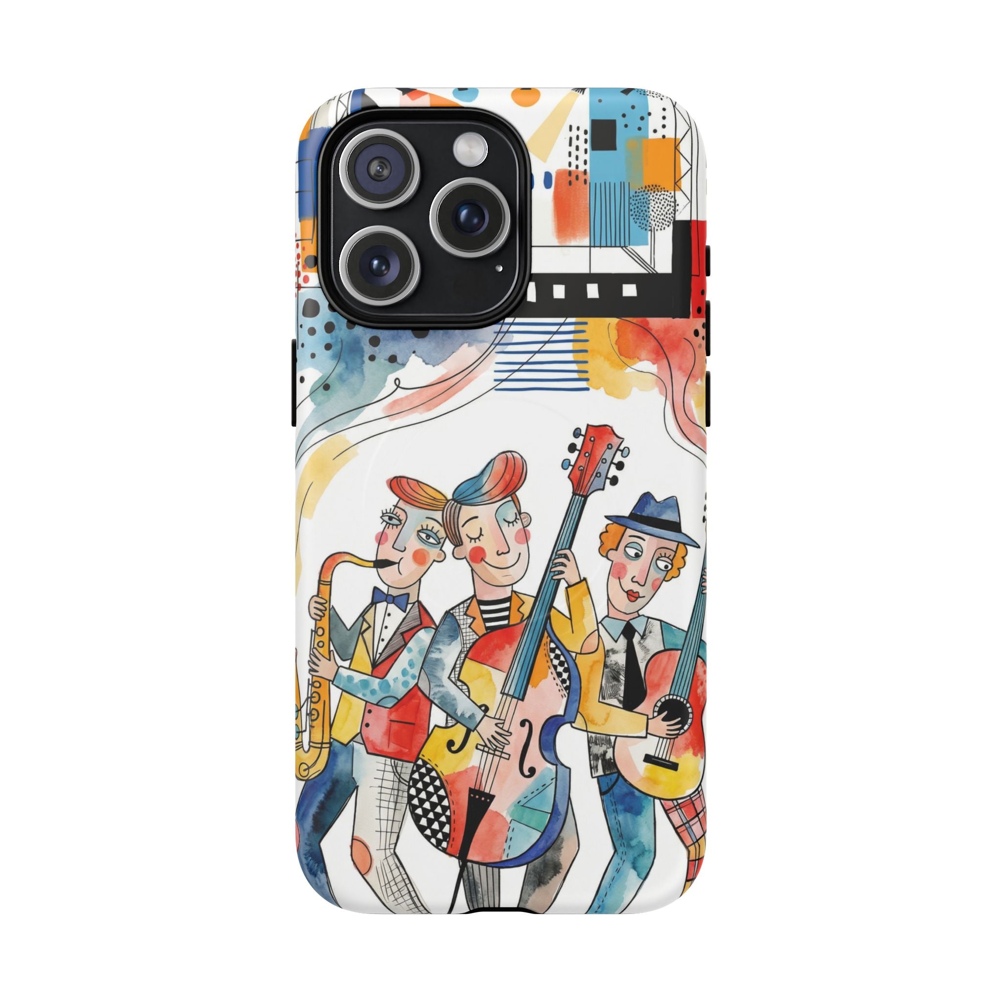 Musical Trio Illustrated MagSafe iPhone Case | Colorful Jazz Band Art Phone Cover