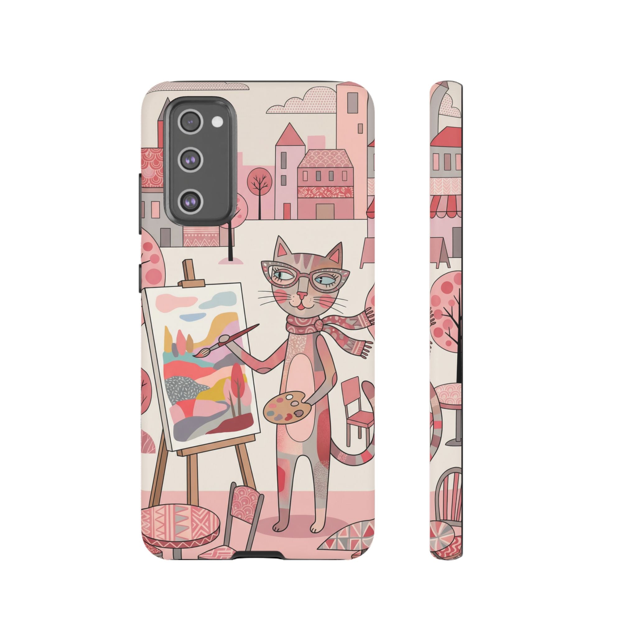 Artistic Cat Samsung Galaxy Phone Case | Painter Kitty Illustration Tough Case