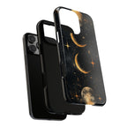 Celestial Moon Phases Tough iPhone Case | Gold Crescent & Full Moon Galaxy Design