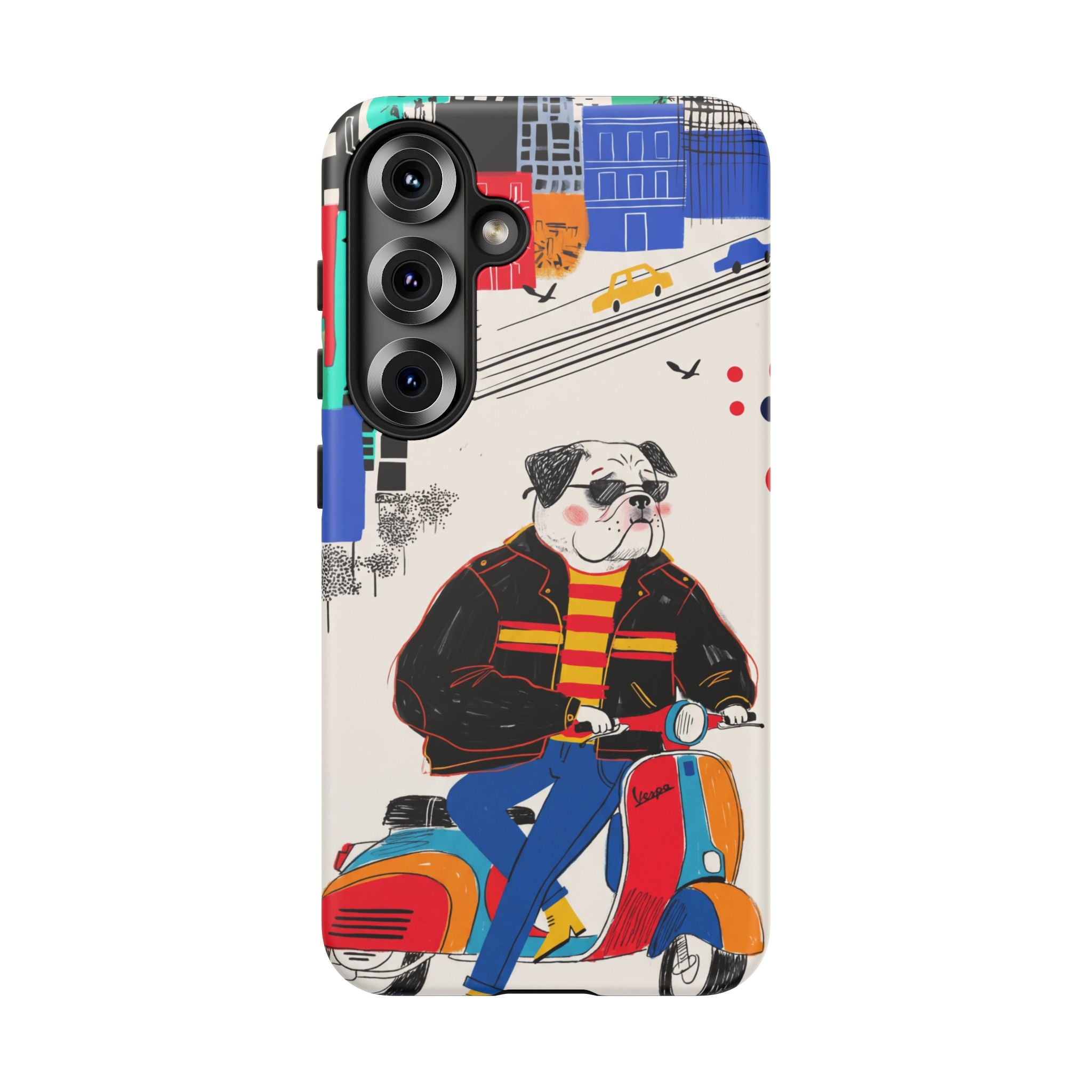 Bulldog Vespa Samsung Galaxy Phone Case | Retro Scooter Dog Protective Cover