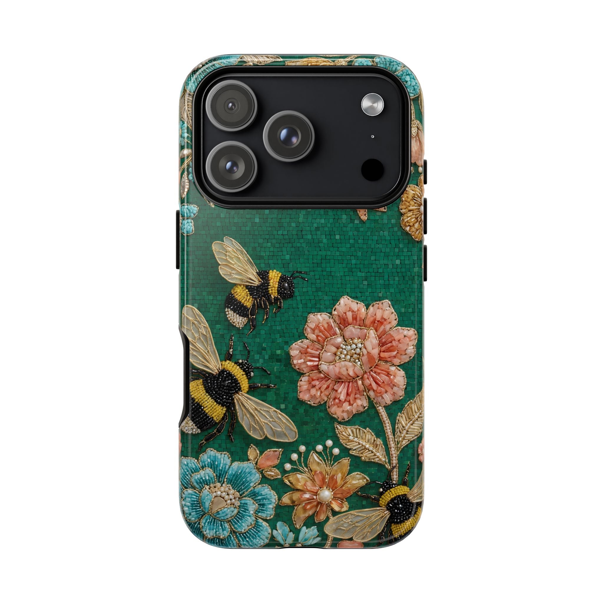 Floral Bumblebee Tough iPhone Case | Protective Botanical Phone Cover