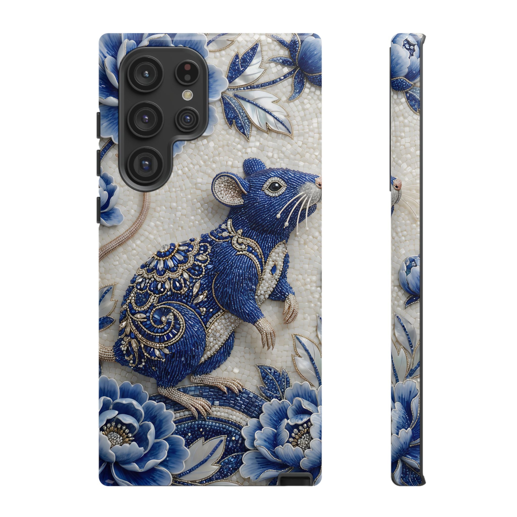 Asian Zodiac Rat Samsung Galaxy Phone Case | Blue & White Porcelain Art Slim Protective iPhone Case | Year of the Rat Gift