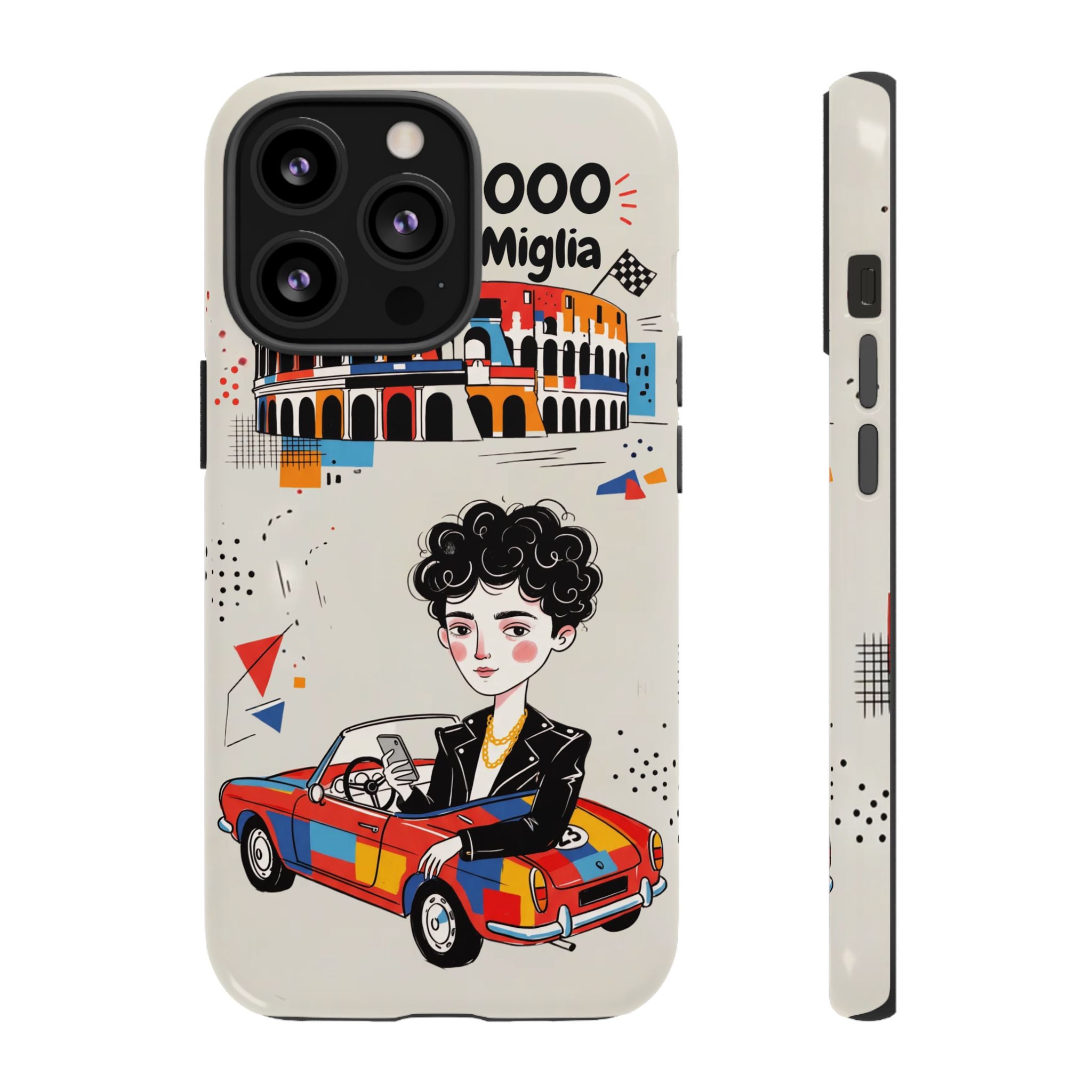 Retro Mille Miglia Car Illustration with Driver iPhone Case