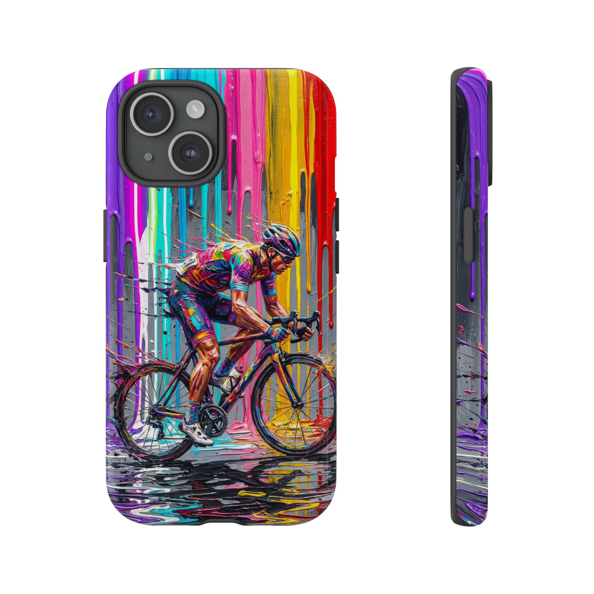 Cyclist Art iPhone Case | Colourful Drip Painting Tough Cases