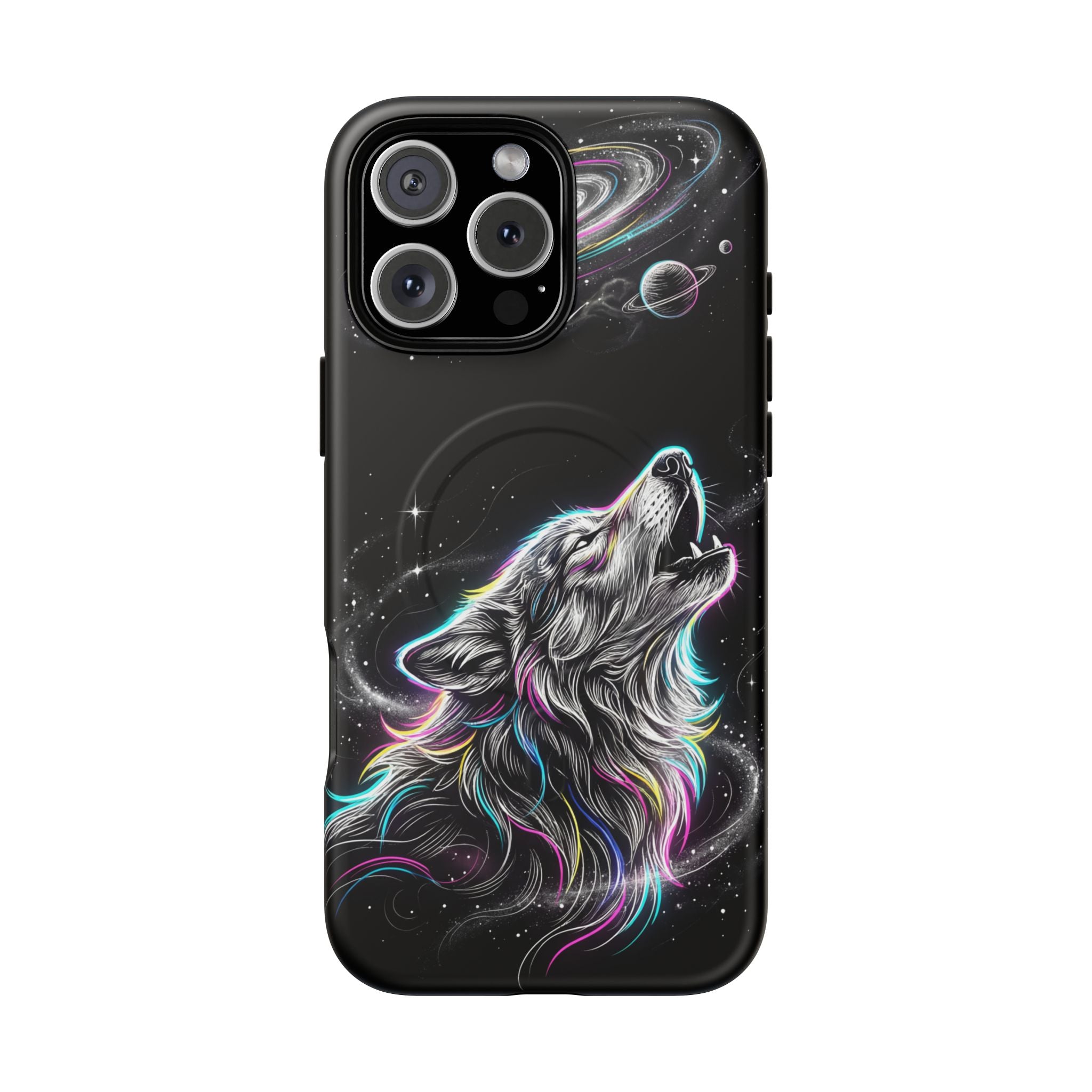 Wolf Galaxy Tough MagSafe iPhone Case | Colorful Howling Wolf Space Design