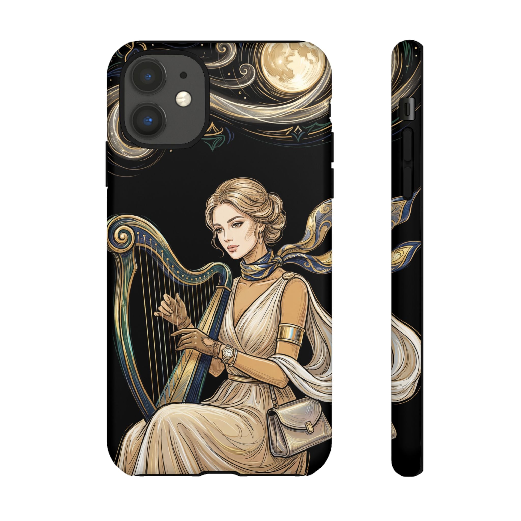 Moonlit Harp iPhone Case | Vintage Goddess Musician Art