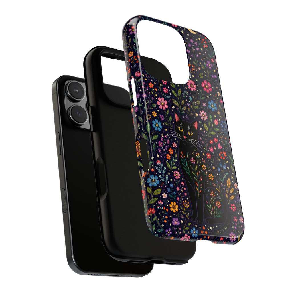 Celestial Black Cat iPhone Case | Whimsigoth Floral