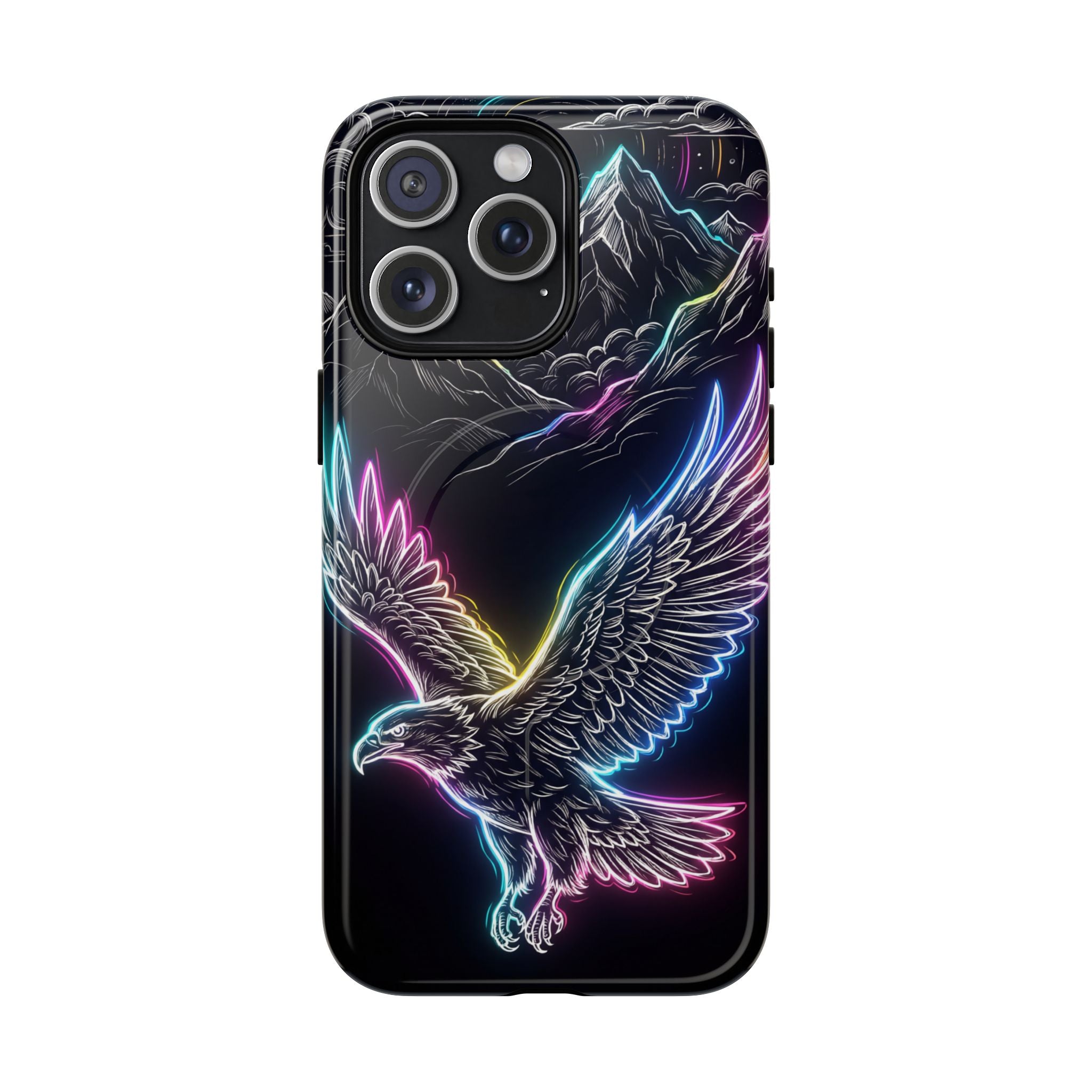 Neon Eagle MagSafe iPhone Case with Mountain Design