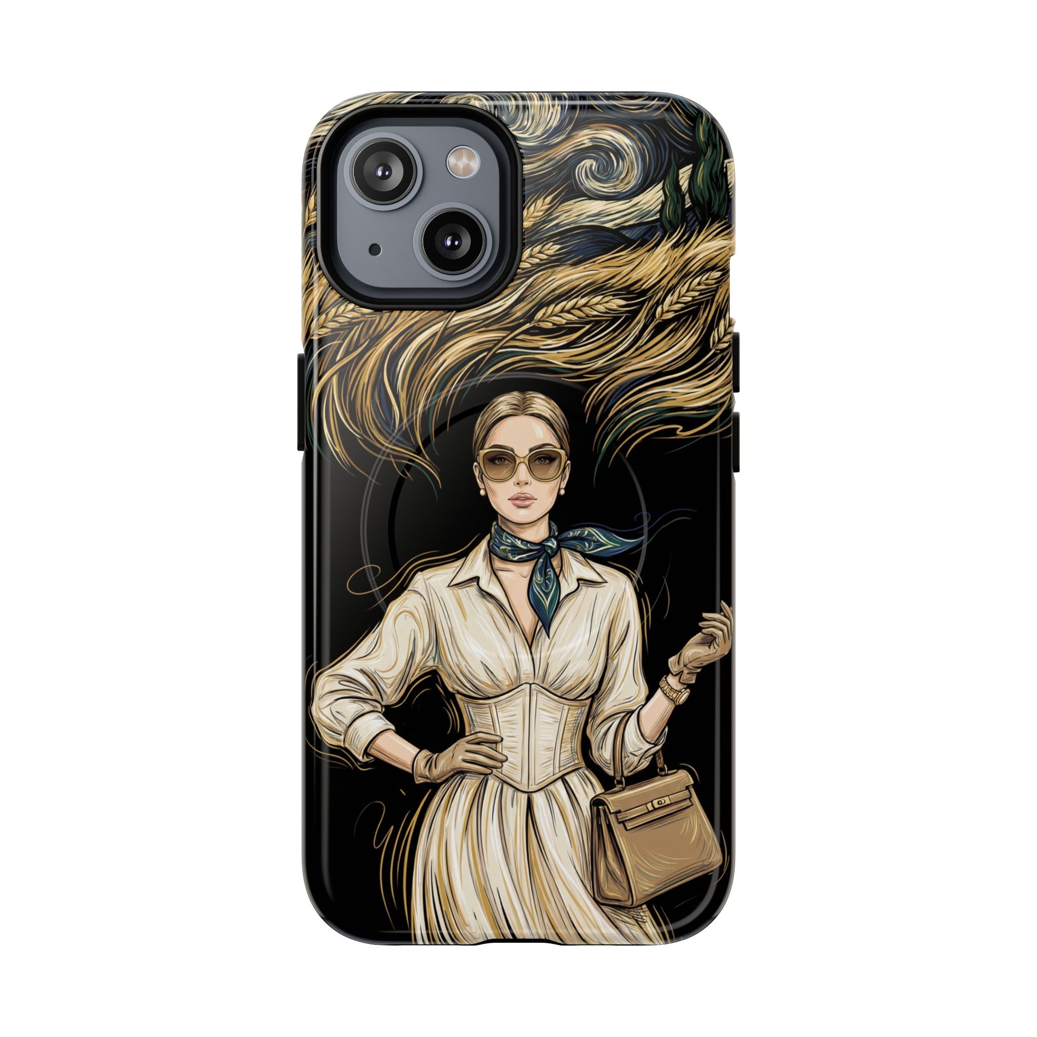 Vintage Elegance MagSafe iPhone Case | Retro Woman with Flowing Golden Hair