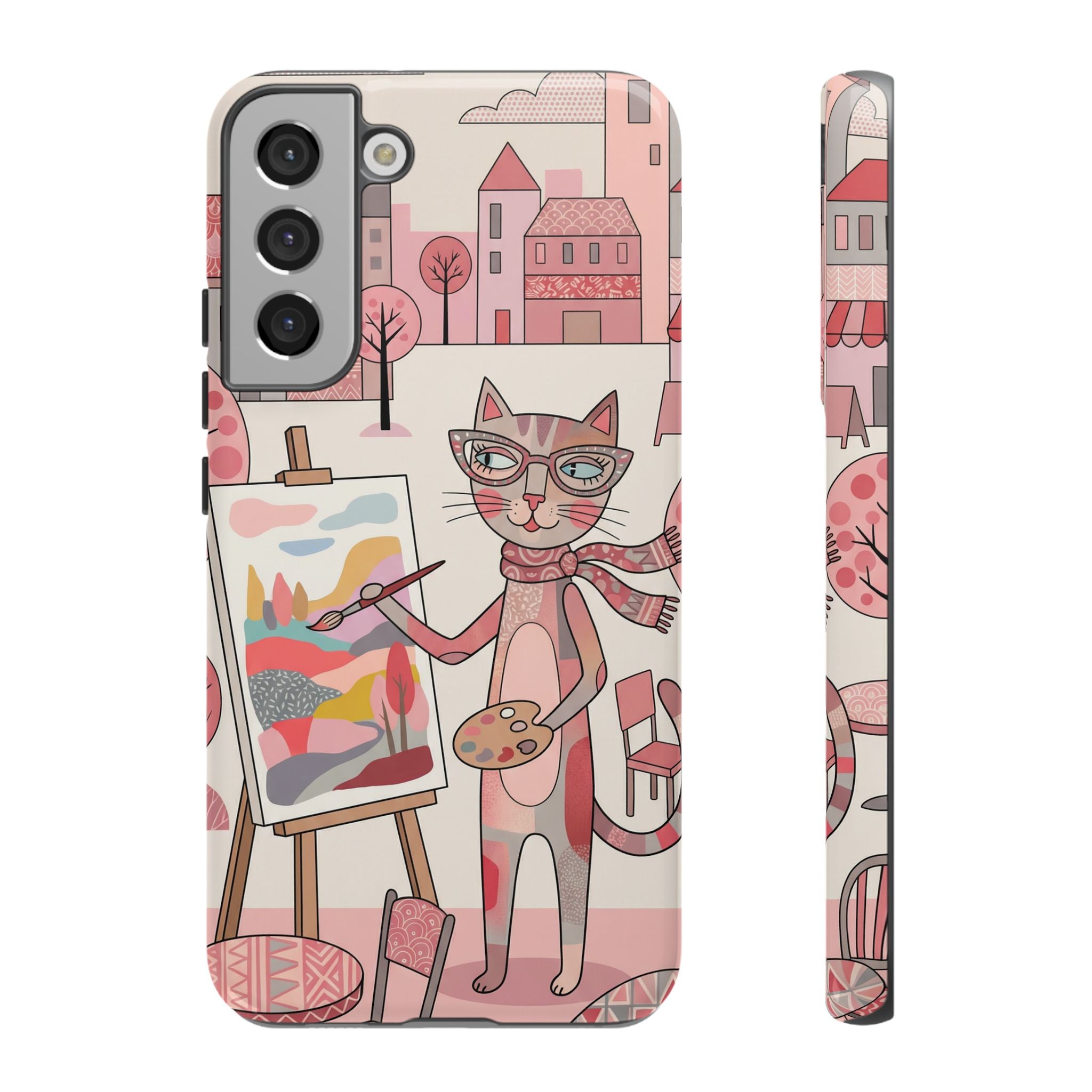 Artistic Cat Samsung Galaxy Phone Case | Painter Kitty Illustration Tough Case