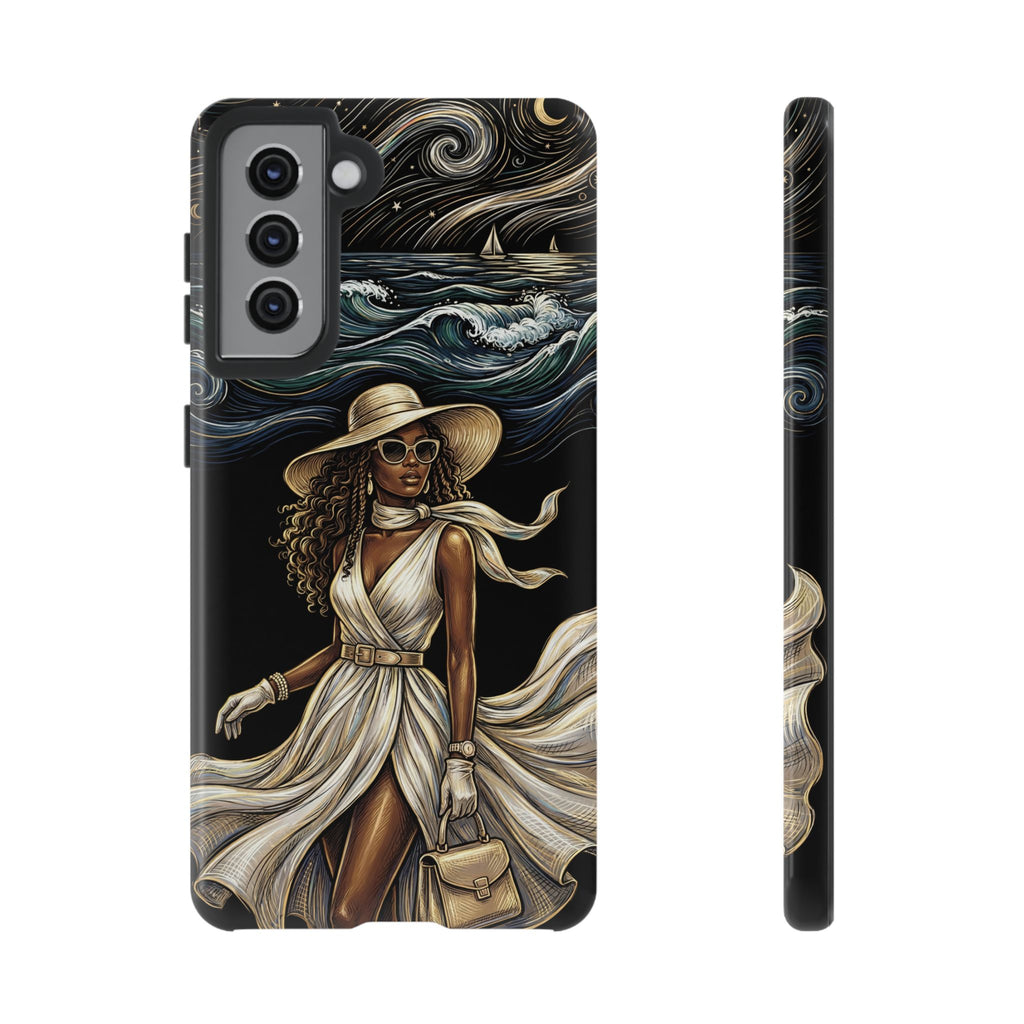Samsung Galaxy Phone Case | Elegant Black Woman in Flowing Dress by the Sea