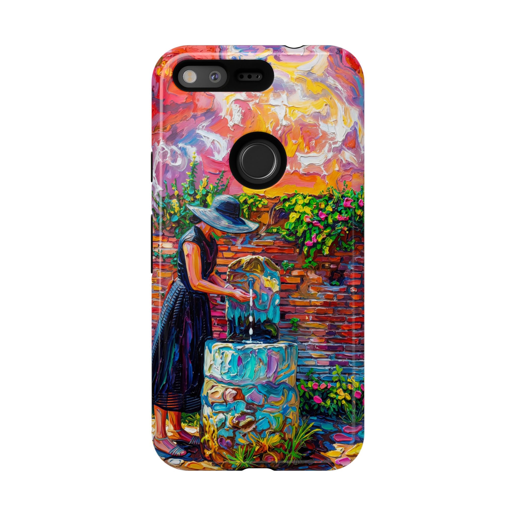 Artistic Garden Google Pixel Case | Woman at Well Colourful Impressionist Design