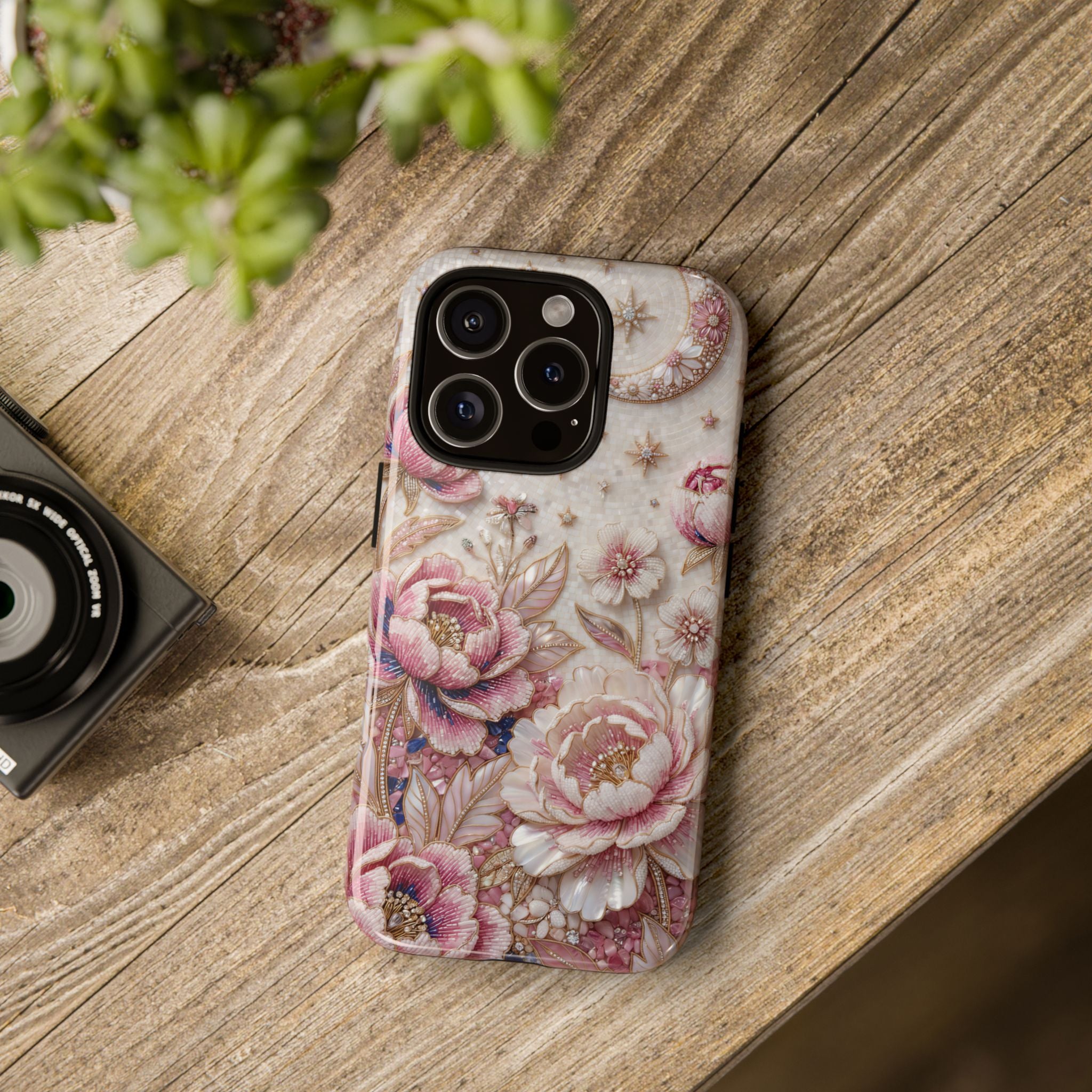Custodia Floreale per Telefono Robusta Luna | Cover Protettiva Peonia Rosa Vintage