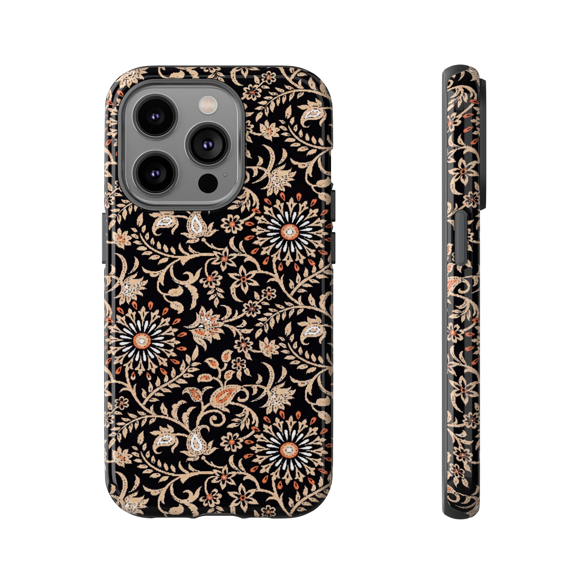 Batik Floral Black Ornate Daisies Tough iPhone Case