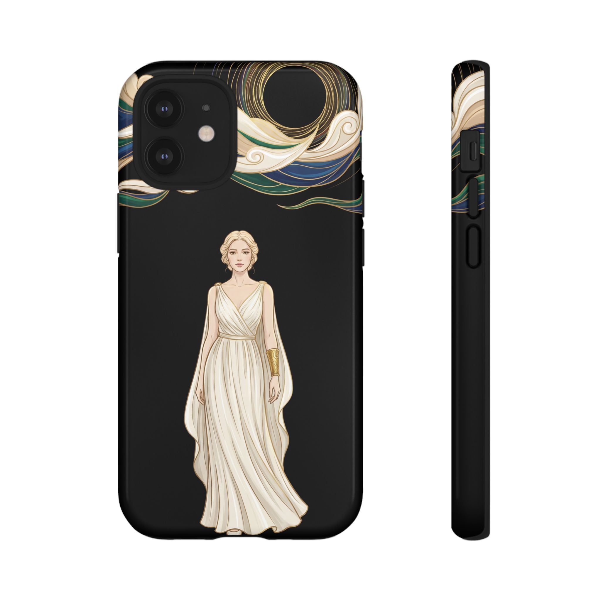 Art Nouveau Goddess iPhone Case | Elegant Woman Illustration on Black