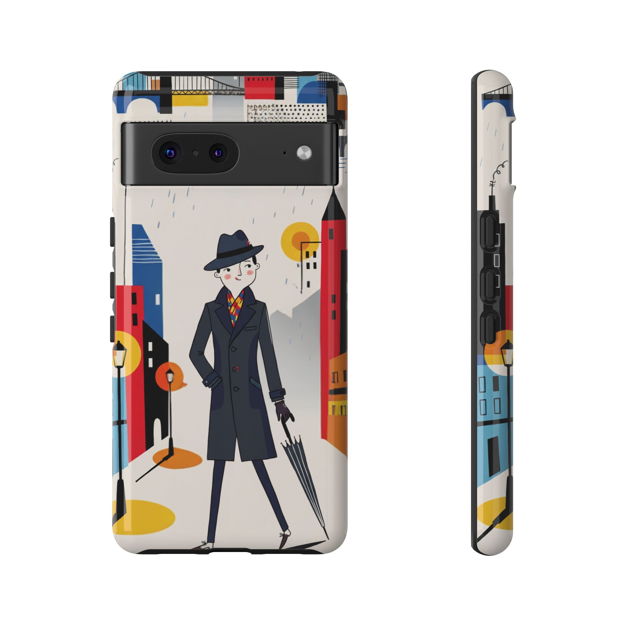 Retro Gentleman in Cityscape Illustration Google Pixel Phone Case
