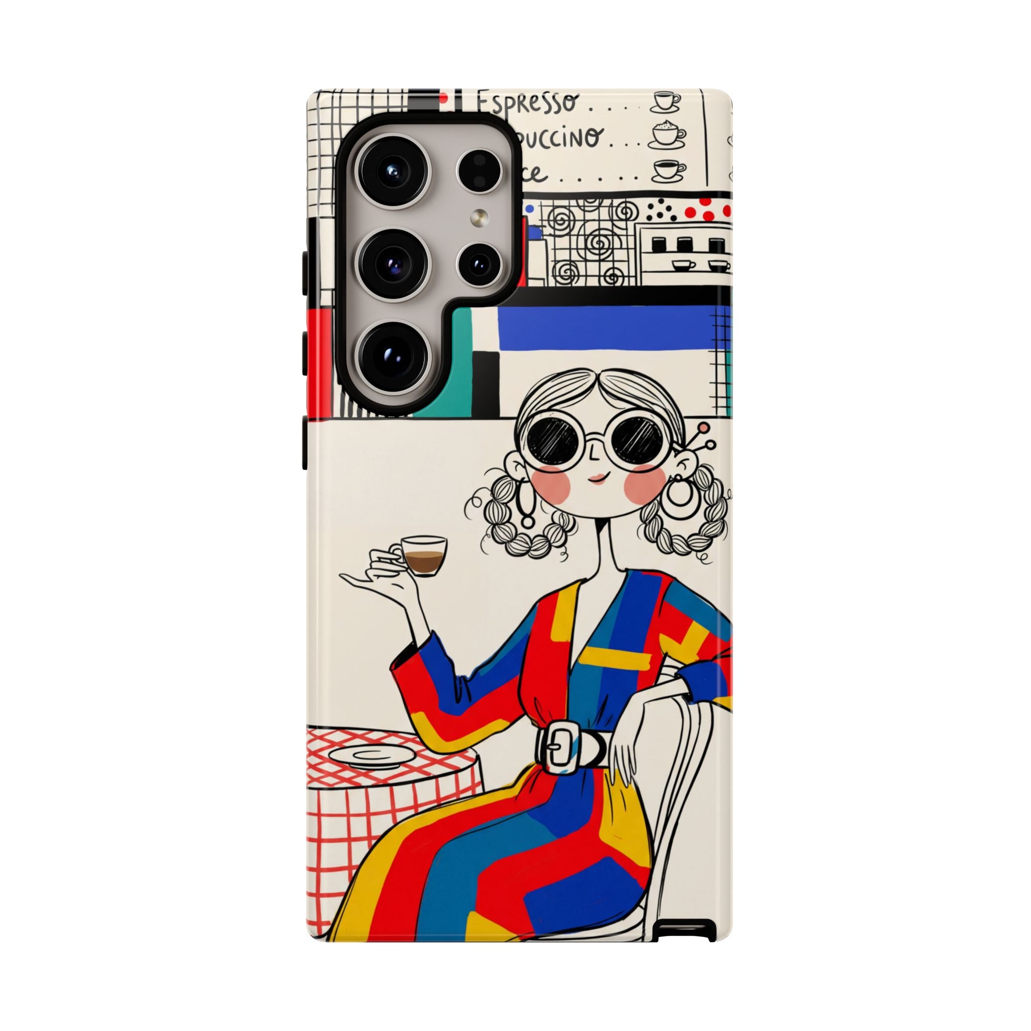 Retro Cafe Samsung Galaxy Phone Case | Colourful Chic Woman Illustration