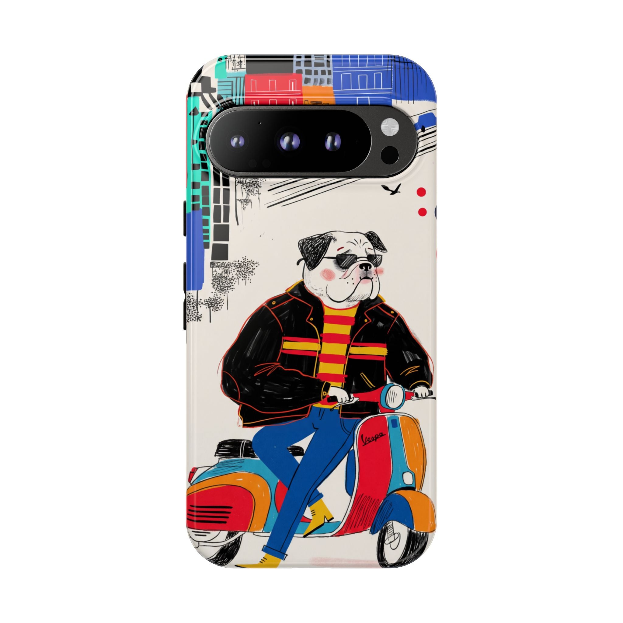 Bulldog Vespa Google Pixel Phone Case | Retro Scooter Dog Protective Cover