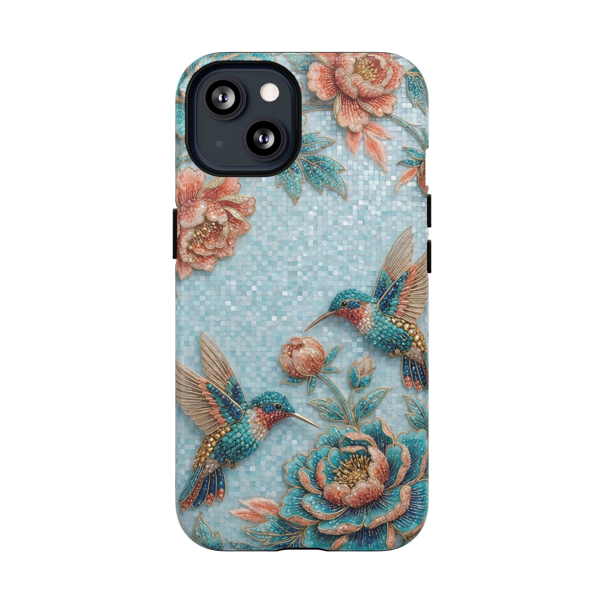Hummingbird Floral Tough MagSafe iPhone Case | Vintage Blue Garden Design