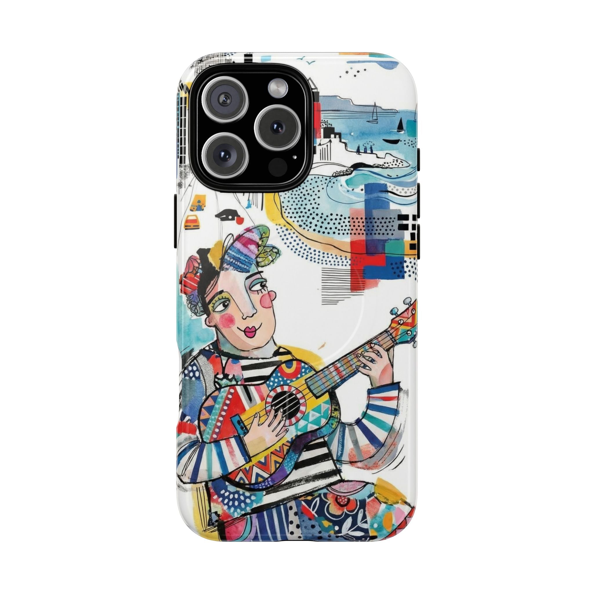 Artistic Musician MagSafe iPhone Case | Colorful Guitar Cityscape Tough Case