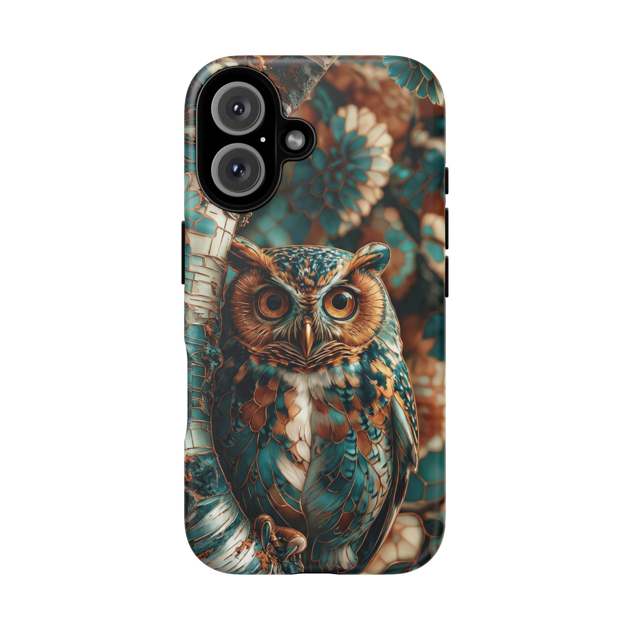 Owl Forest Tough iPhone Case | Teal & Brown Rustic Wildlife Protective Cover