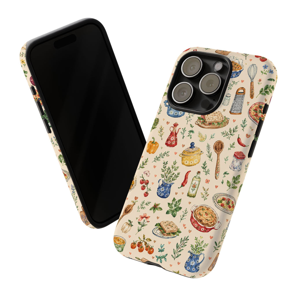 Kitchen Pattern Phone Case | Watercolor Cooking Art Cover | Cozy Baking Illustration Shell | Cute Home Chef Gift