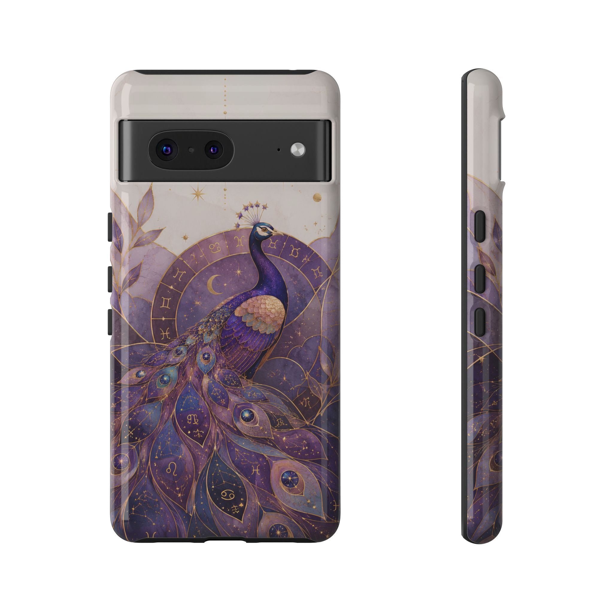 Purple Peacock Google Pixel Phone Case | Celestial Peacock Phone Case