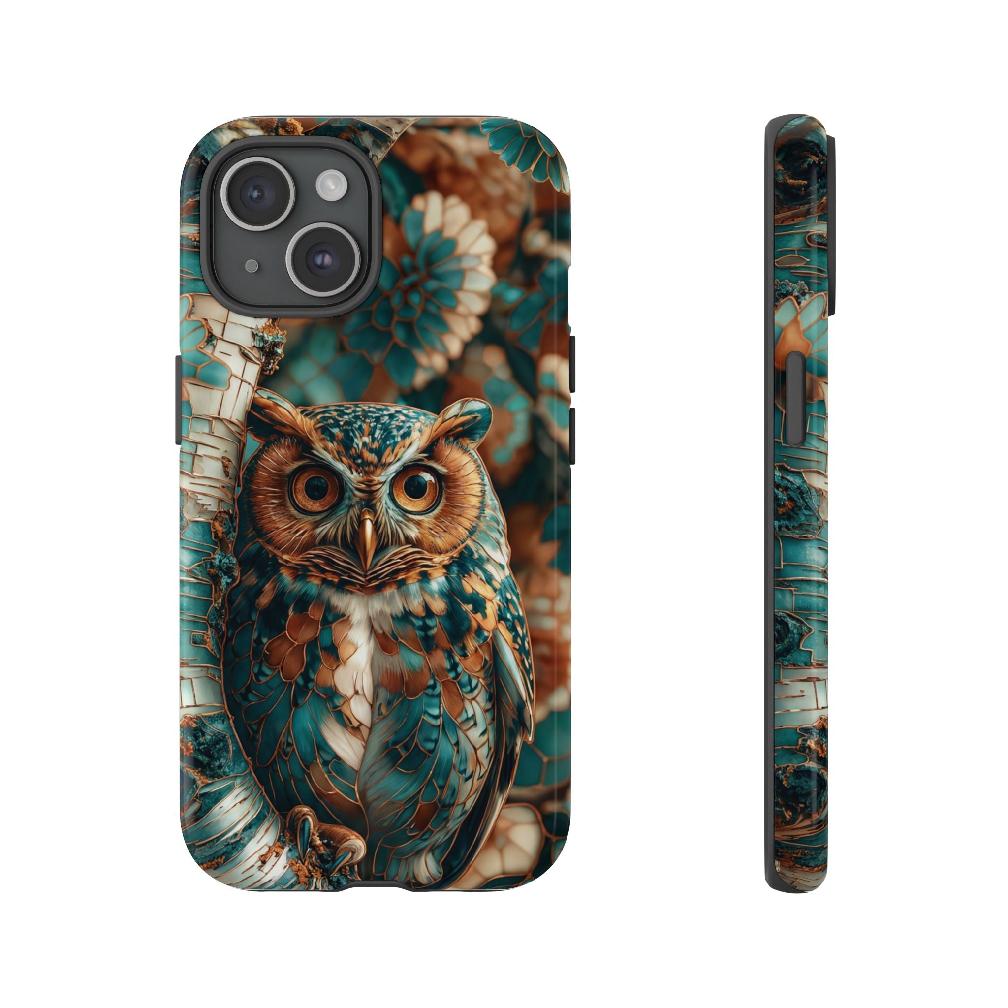 Owl Forest Tough iPhone Case | Teal & Brown Rustic Wildlife Protective Cover