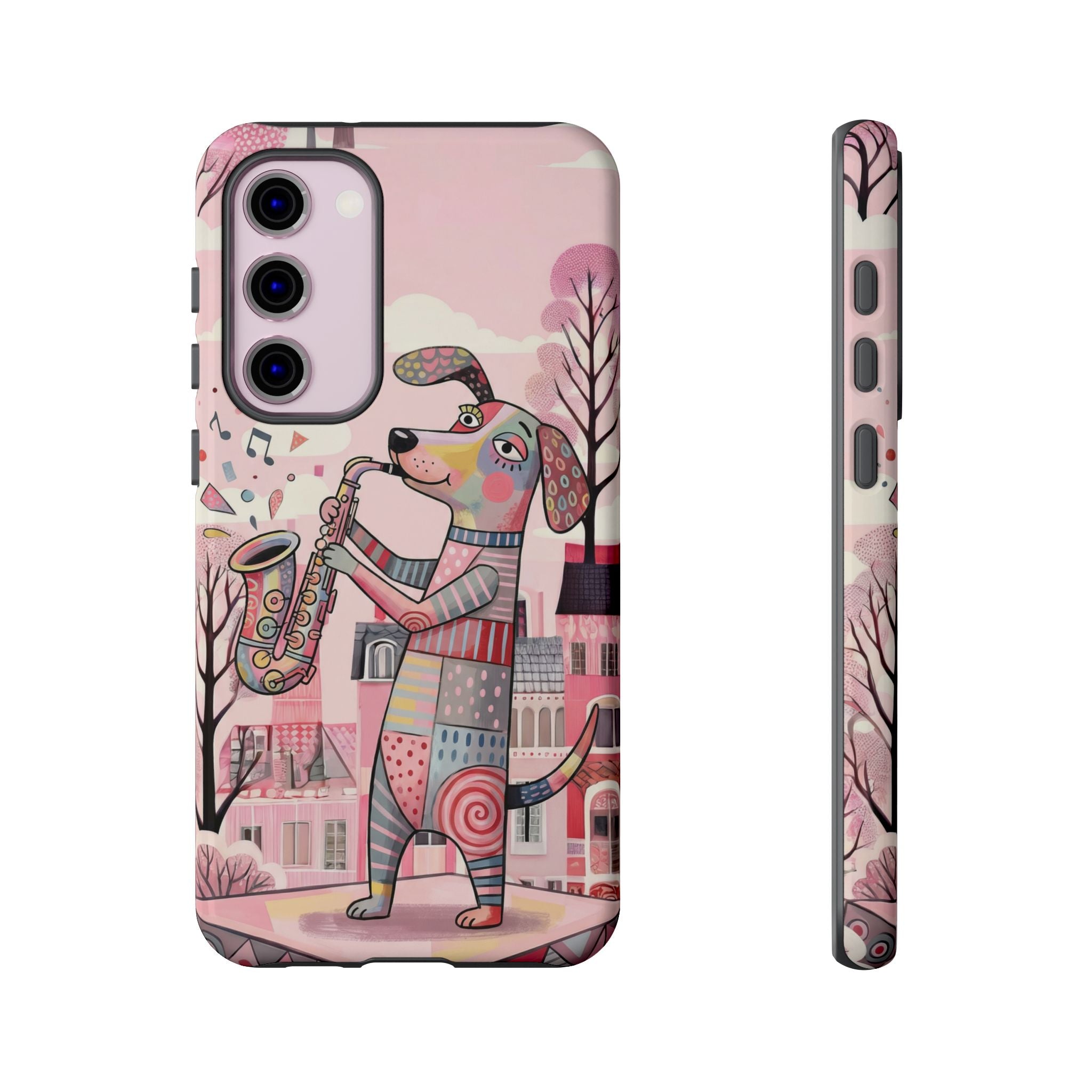 Saxophone Dog Samsung Galaxy Phone Case | Cute Pink Musical Art Protective Case