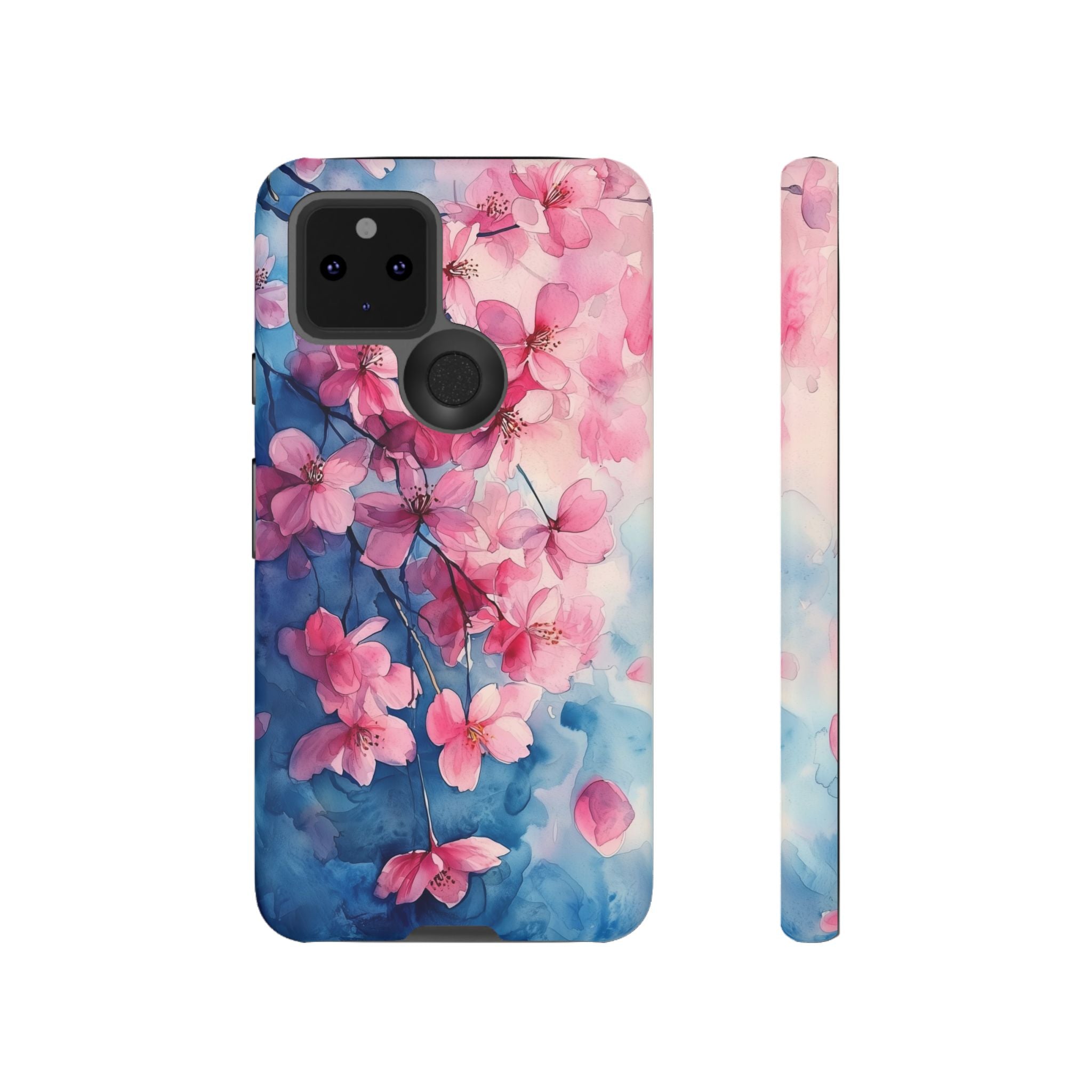 Floral Cherry Blossom Google Pixel Case | Pink Blue Watercolour