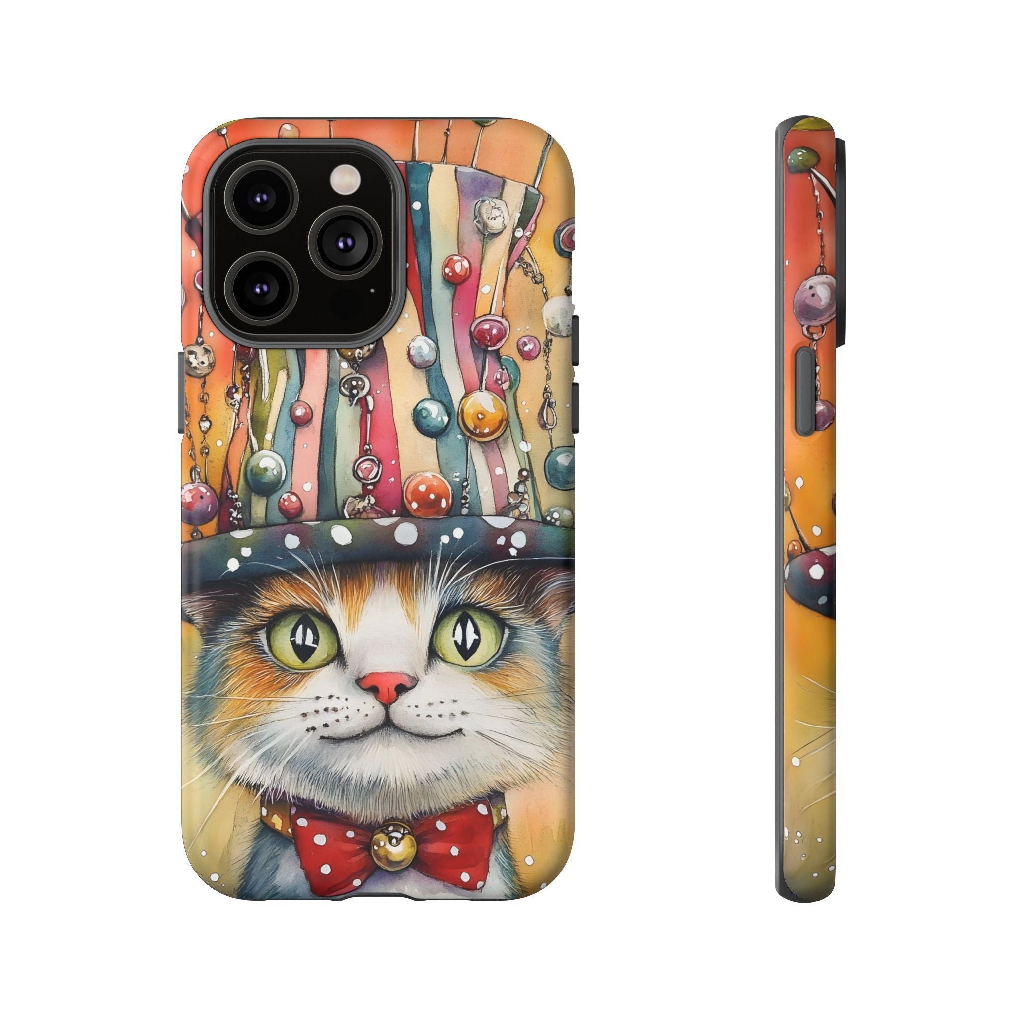 Cat in Colorful Top Hat iPhone Case — Whimsical Cat Art iPhone Case