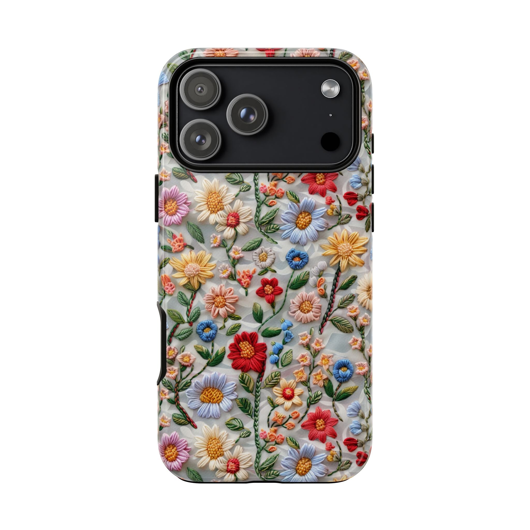 Floral Embroidered Pattern Tough iPhone Case — Colourful Daisy & Wildflower Design
