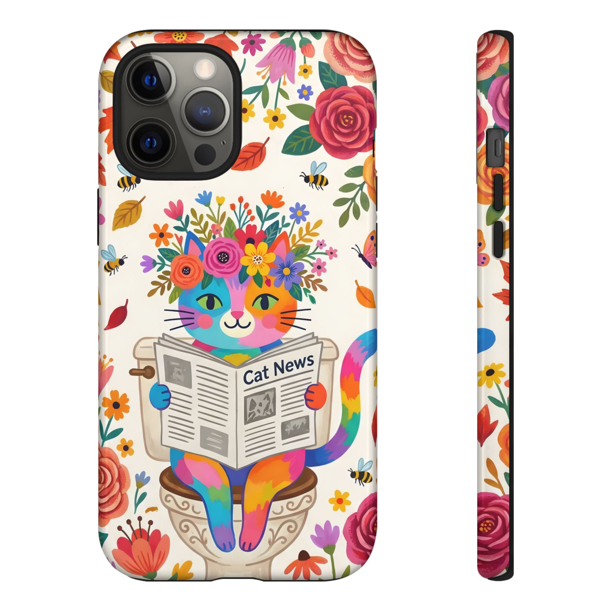 Floral Rainbow Cat iPhone Case | Cat News Design